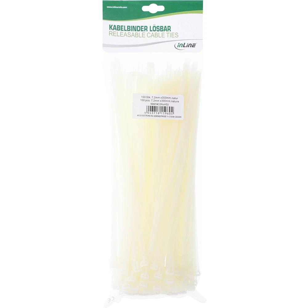 Organizatorius InLine Kabelių raištis Baltas 100 vnt (59974C)