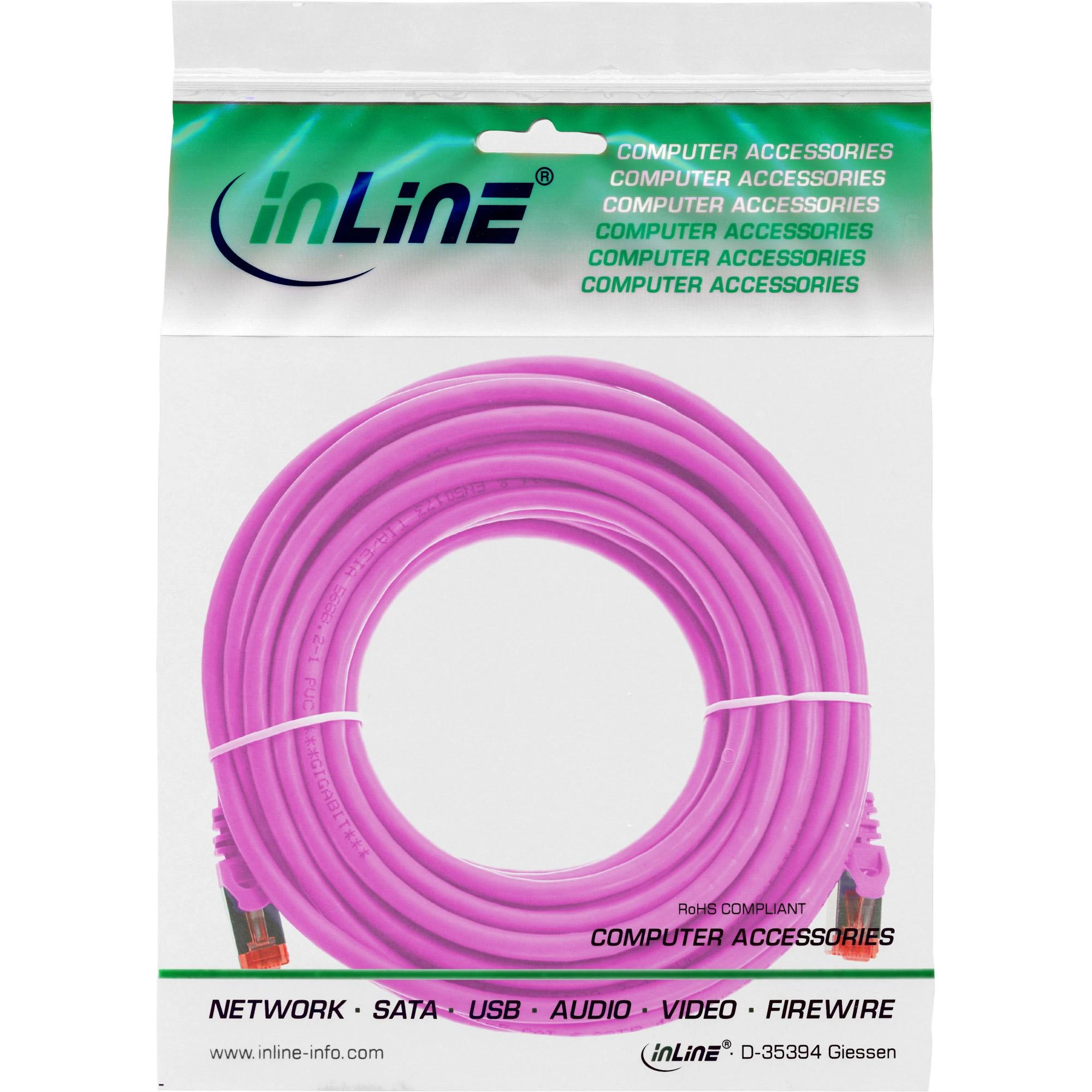InLine Patchcord S/FTP, PiMF, Cat.6, PVC, rožinė 5m (76405M)