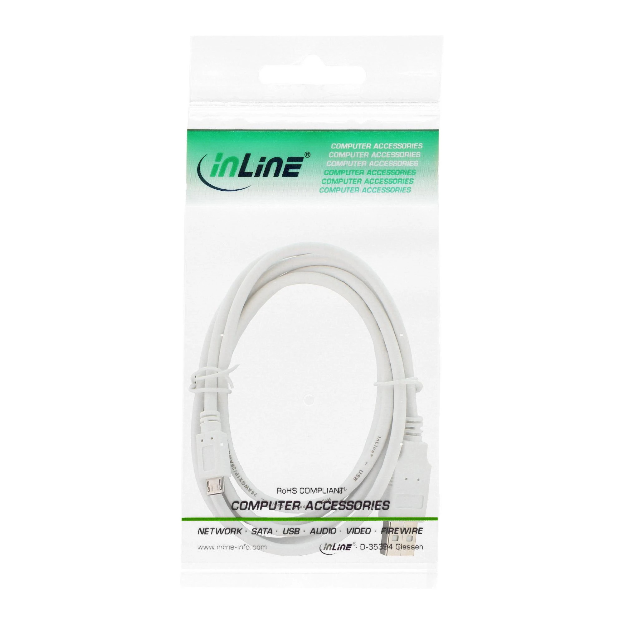 InLine USB laidas USB-A – microUSB 5 m baltas (31750W)