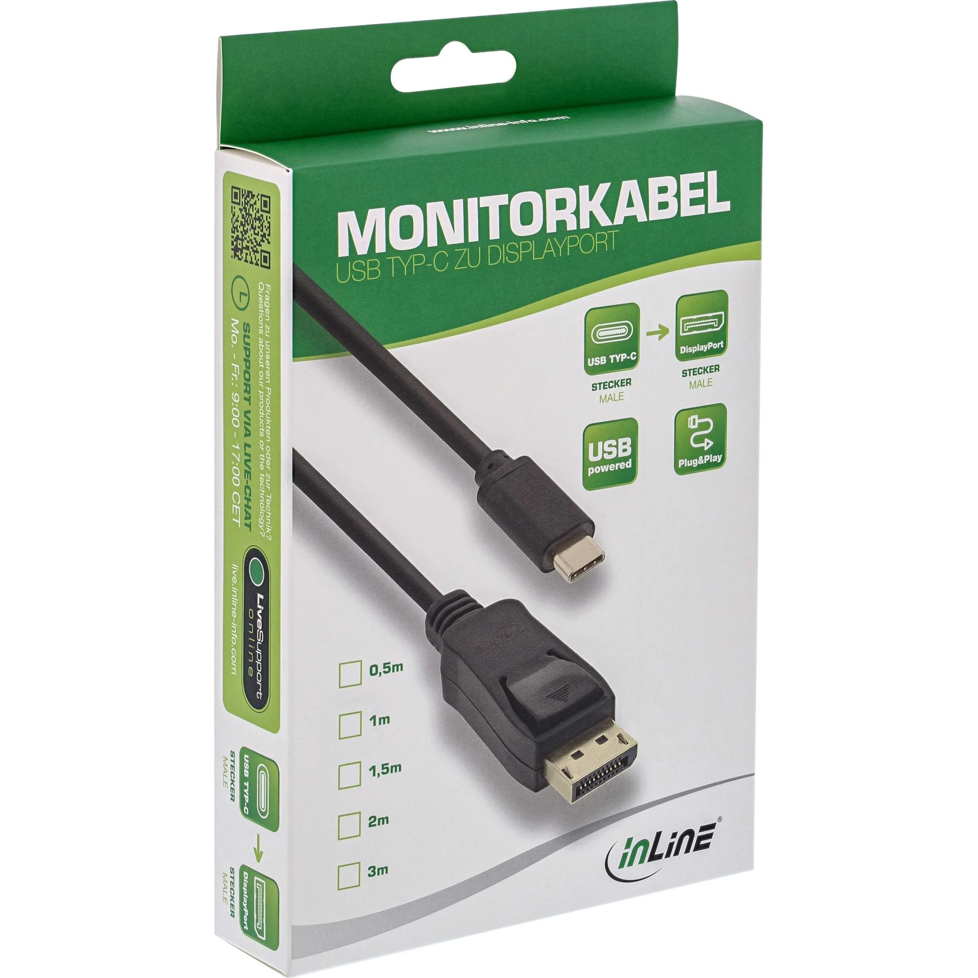 Kabelis USB InLine USB-C - DisplayPort 1 m Juodas (64121)