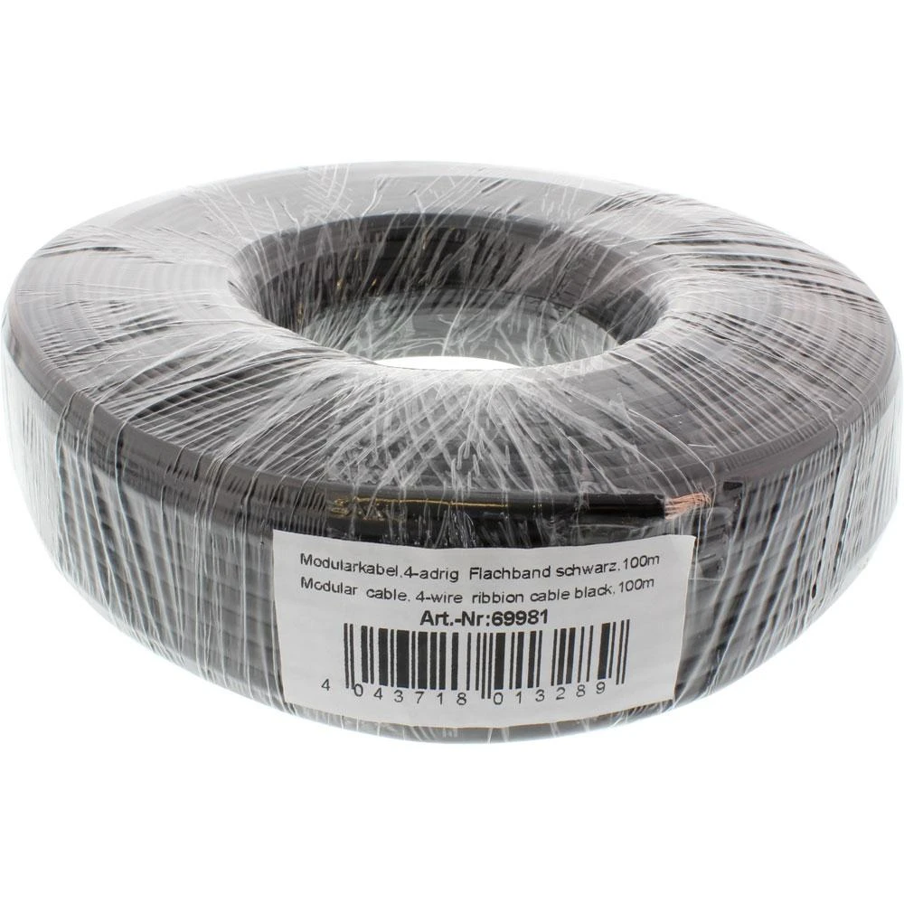 InLine Modulinis kabelis, 4 gyslų, juoda, 100m, žiedas (69981)