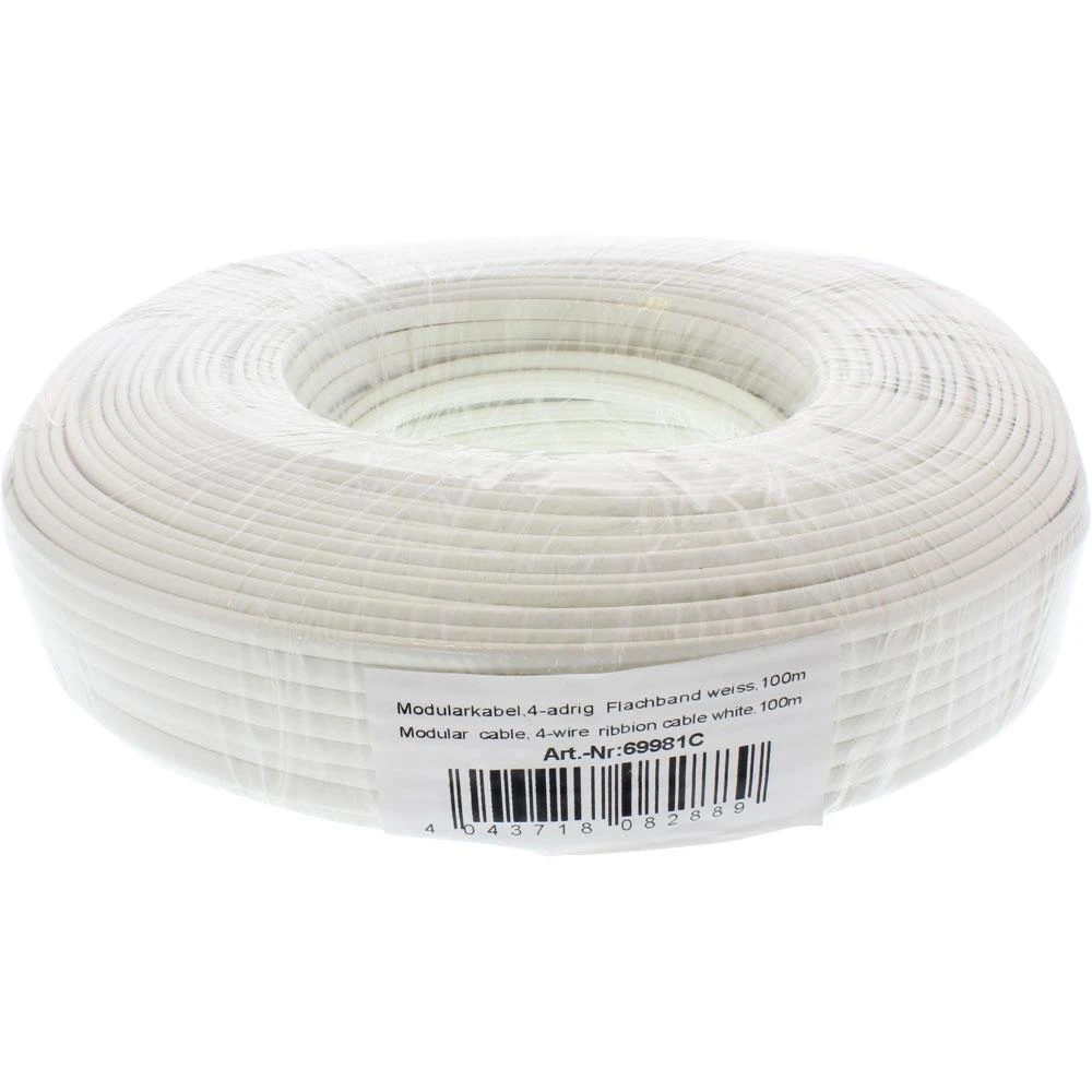 InLine Modulinis kabelis, 4 gyslų, balta, 100m, žiedas (69981C)