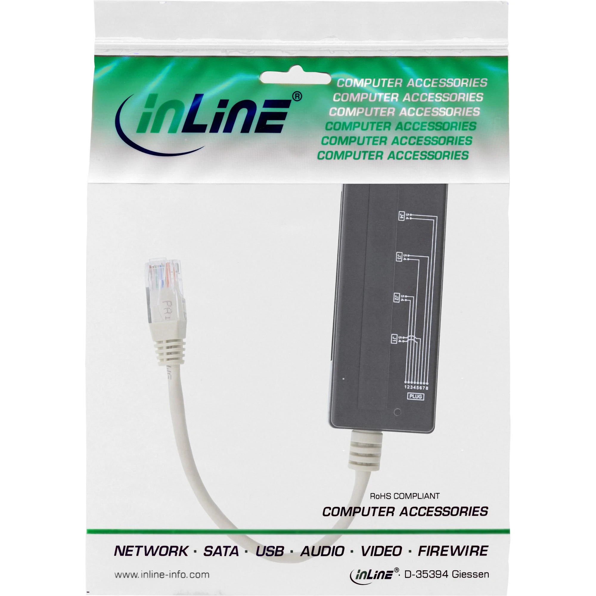 InLine RJ45 keturių prievadų skirstytuvas pakuotėje