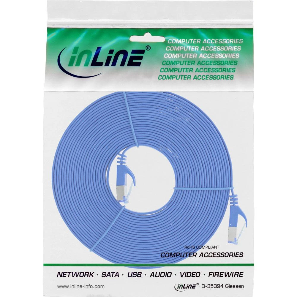 InLine Płaski Patch kabelis, U/FTP, Cat.6A, mėlyna, 10m