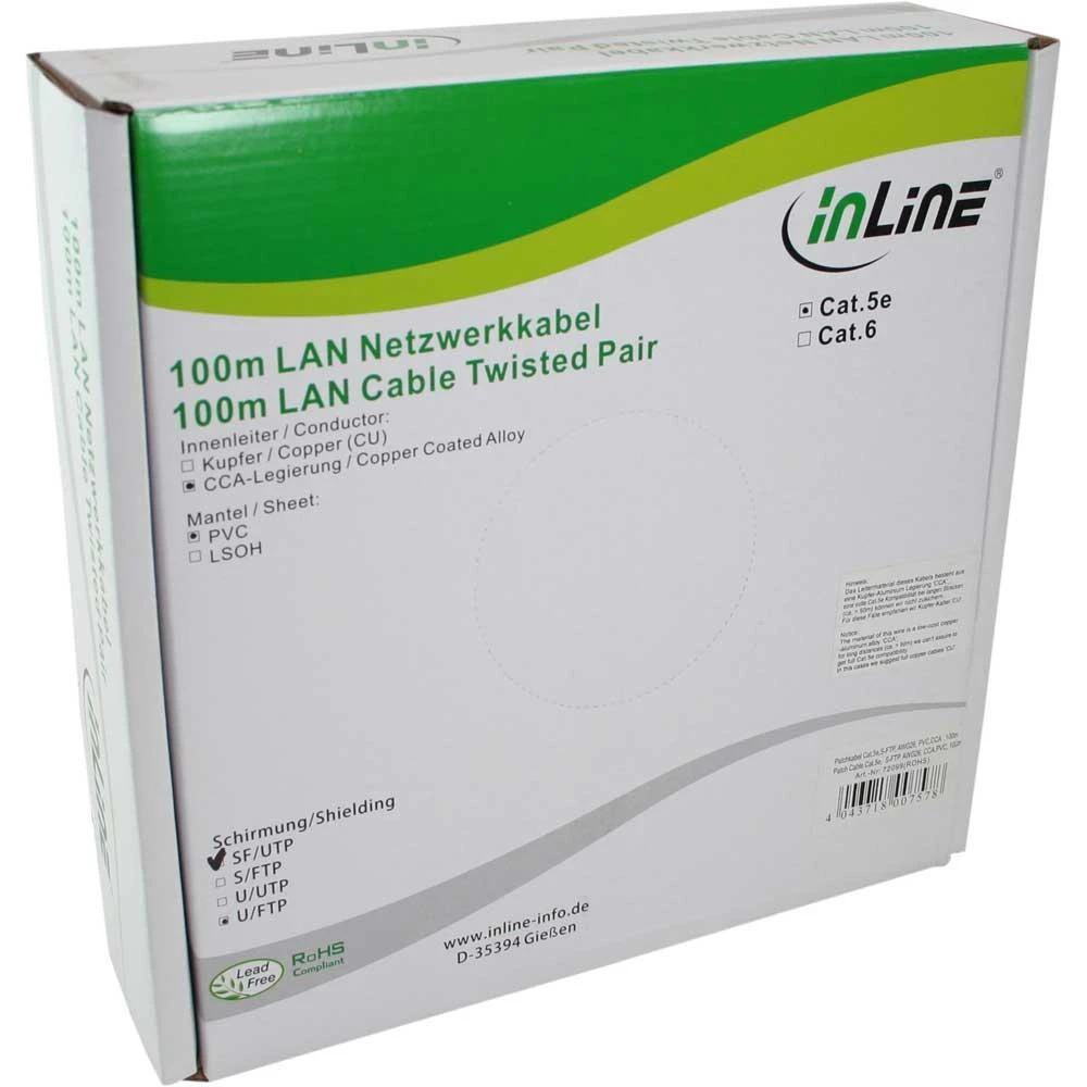 „InLine Patch“ laidas SF/UTP, Cat.5e, AWG26, CCA, PVC, 100 m (72099)