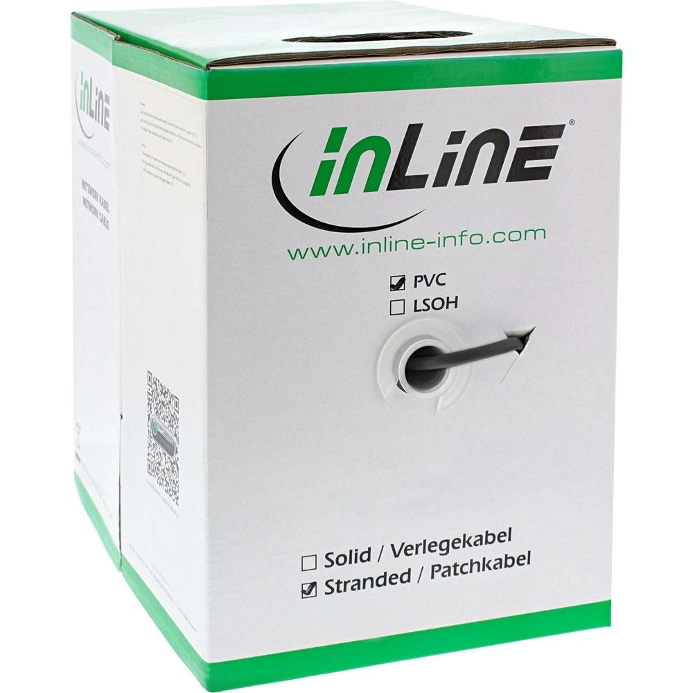 InLine tinklo pataisos laidas SF/UTP, Cat.5e, AWG26, CCA, PVC, juoda, 100m (72099S)