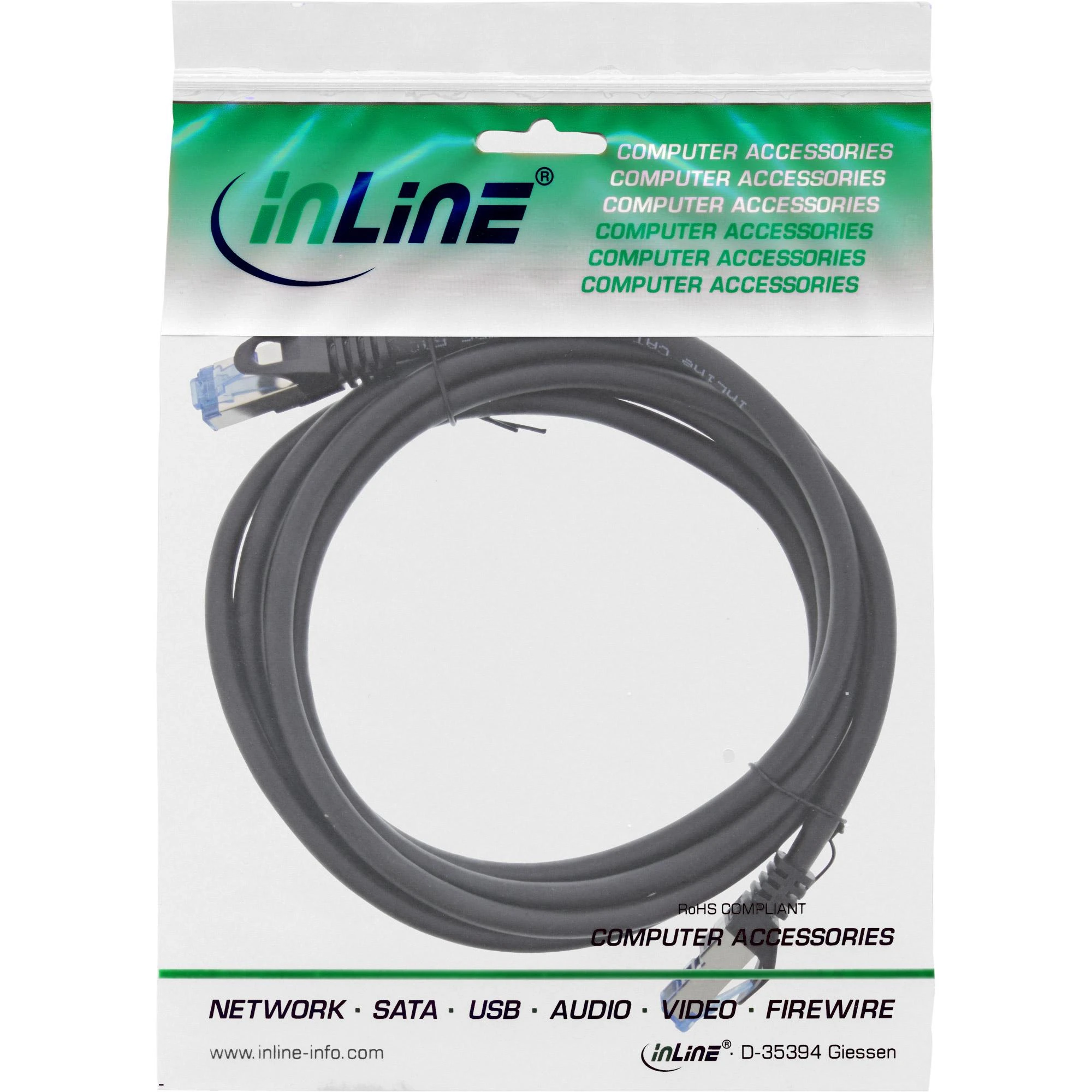 Inline Įlaidinis patch kabelis Cat.6A, S/FTP, PE lauko sąlygoms, juodas, 3m (72803S)