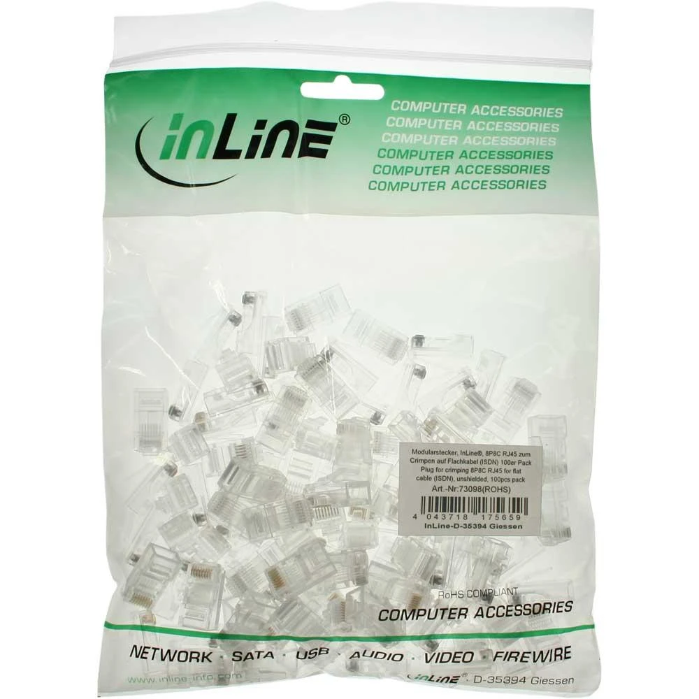 InLine Modular 8P8C RJ45 gniuždymo kištukas, RJ – ISDN juostinis kabelis, 100 vnt (73098)