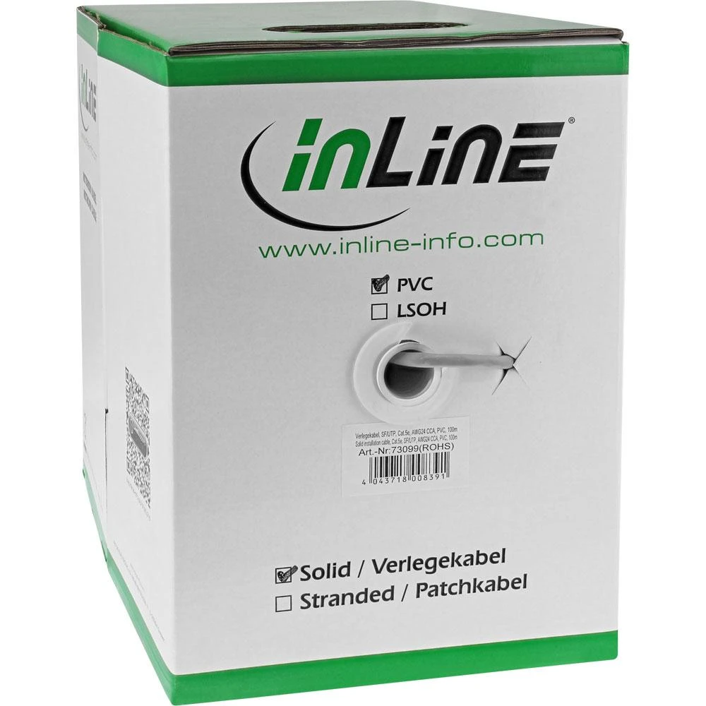 „InLine“ tvirtas SF/UTP, Cat.5e, AWG24, CCA, PVC instaliacinis kabelis, 100 m (73099)
