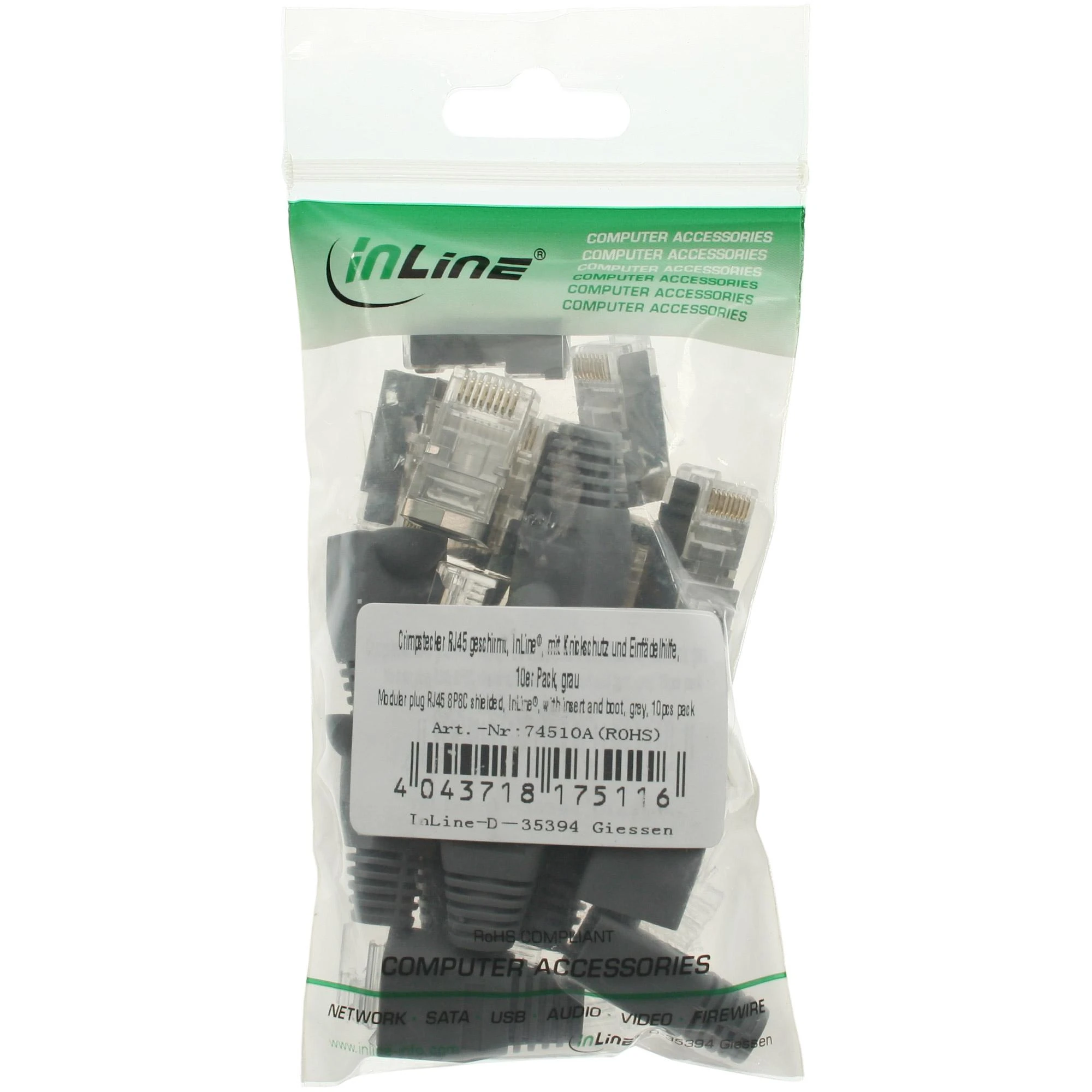 InLine RJ45 8P8C kištukas, rutulinis 10Vnt (74510A)
