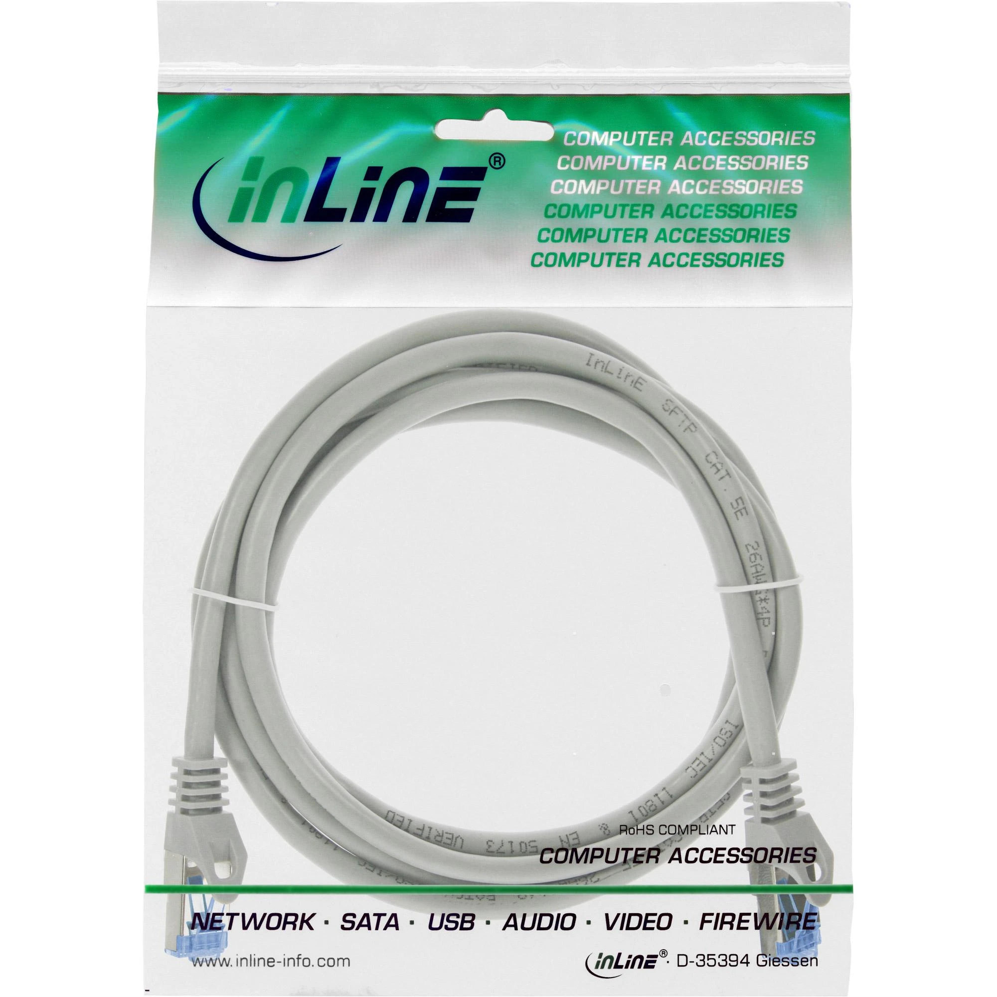 InLine® Patch kabelis, Cat.6A, S/FTP, TPE lankstus, pilkas, 3m