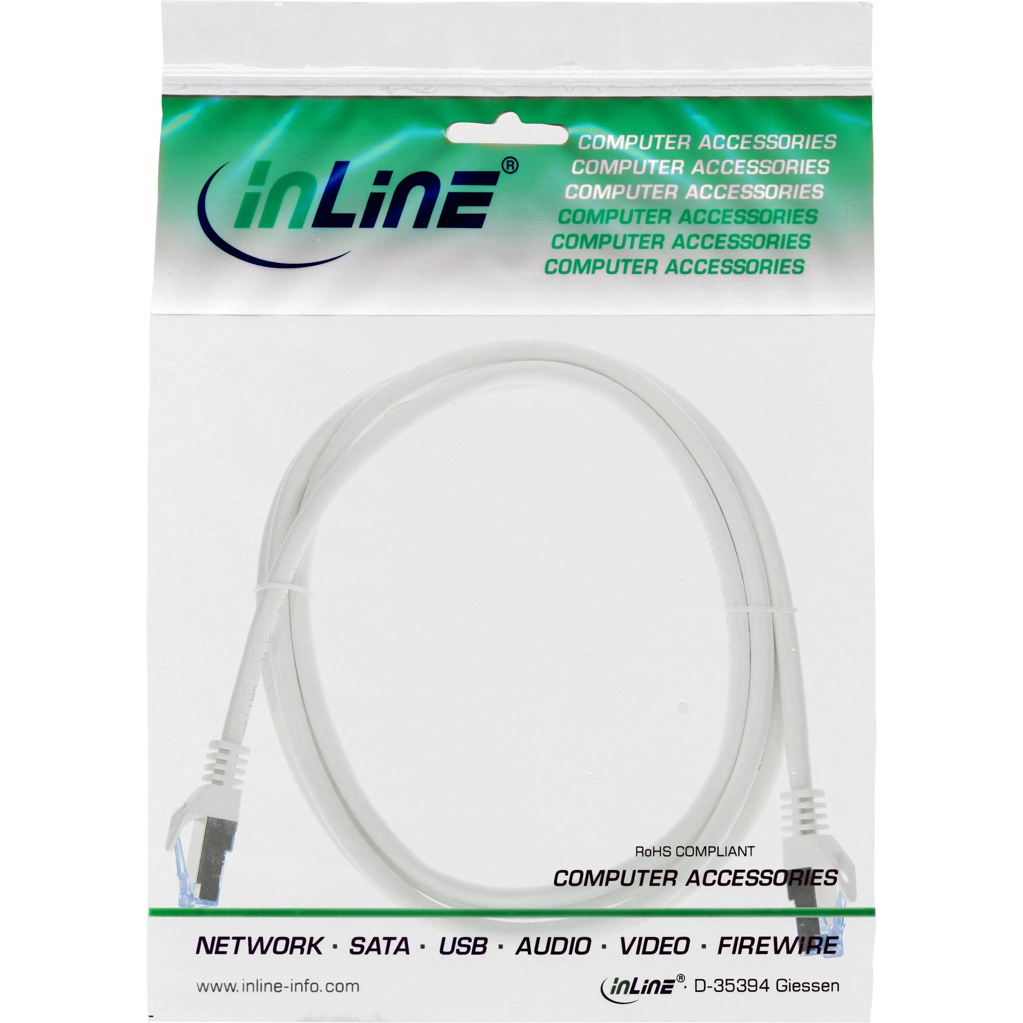 InLine® Patch kabelis, Cat.6A, S/FTP, TPE lankstus, baltas, 3m