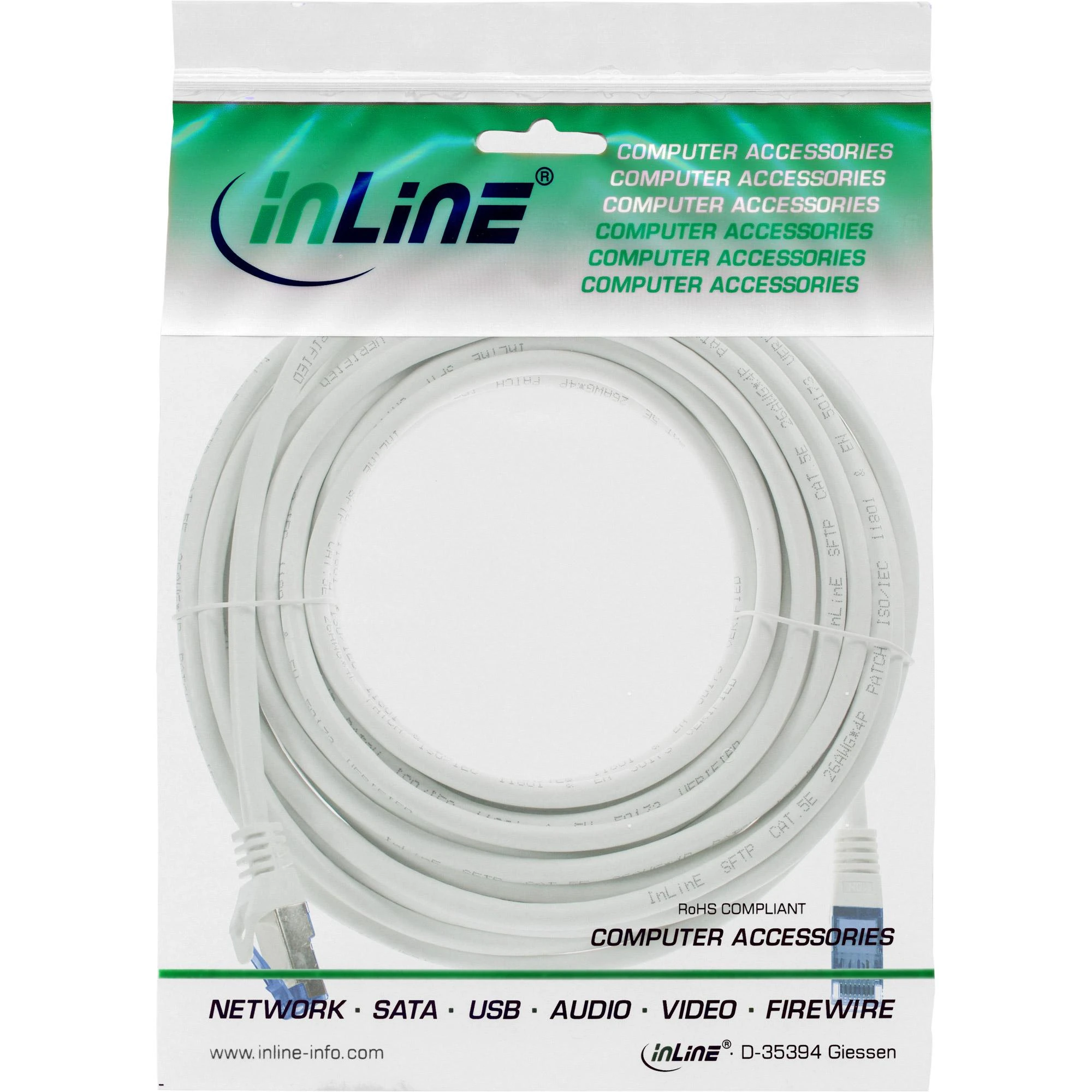 InLine® Patch kabelis, Cat.6A, S/FTP, TPE lankstus, baltas, 5m