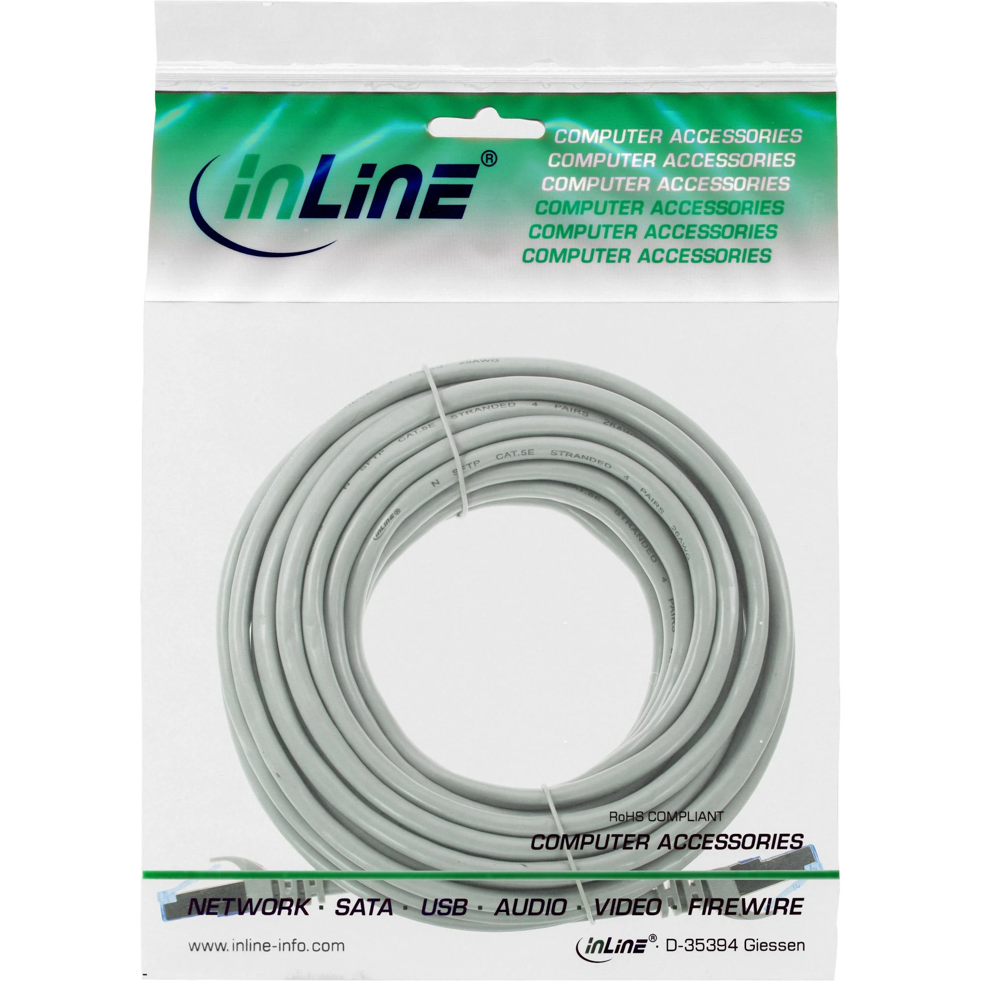 InLine® Patch kabelis, Cat.6A, S/FTP, TPE lankstus, pilkas, 30m