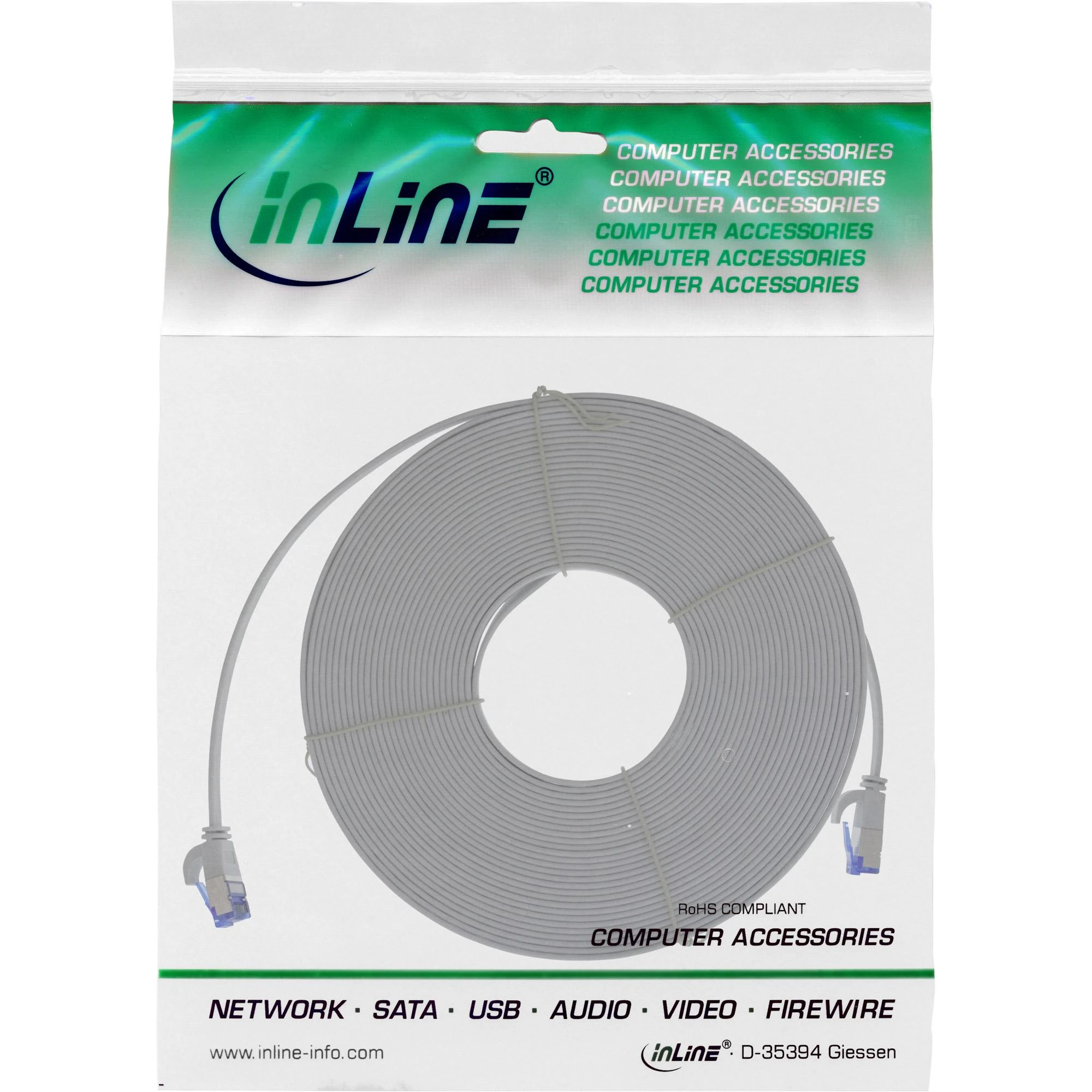 InLine® Flat patch cable, U/FTP, Cat.6A, TPE be halogenų, pilkas, 5m