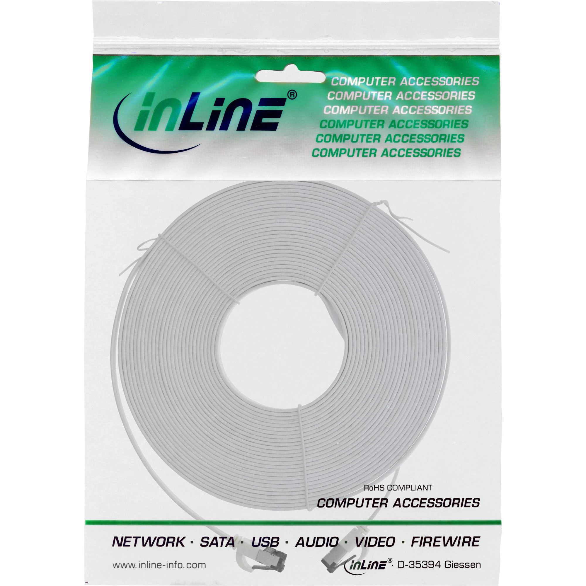InLine Patchcord płaski, Cat.6a , U/FTP, TPE, balta, 15m (75715W)