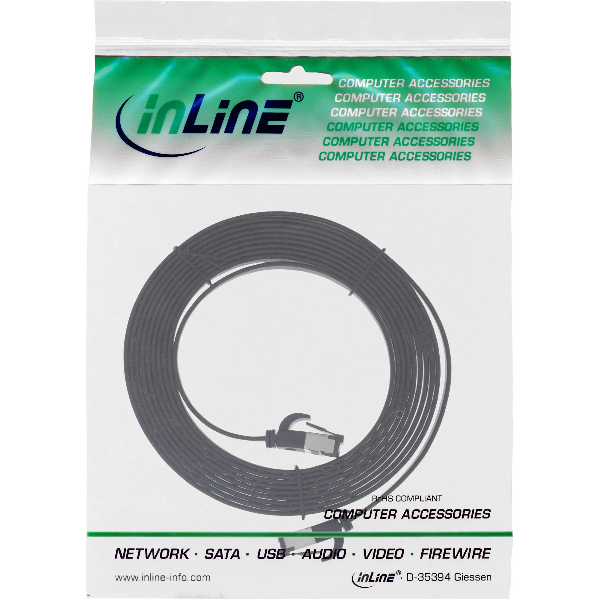 InLine Patchcord płaski, Cat.8.1, U/FTP, TPE, juoda, 3m (75803S)