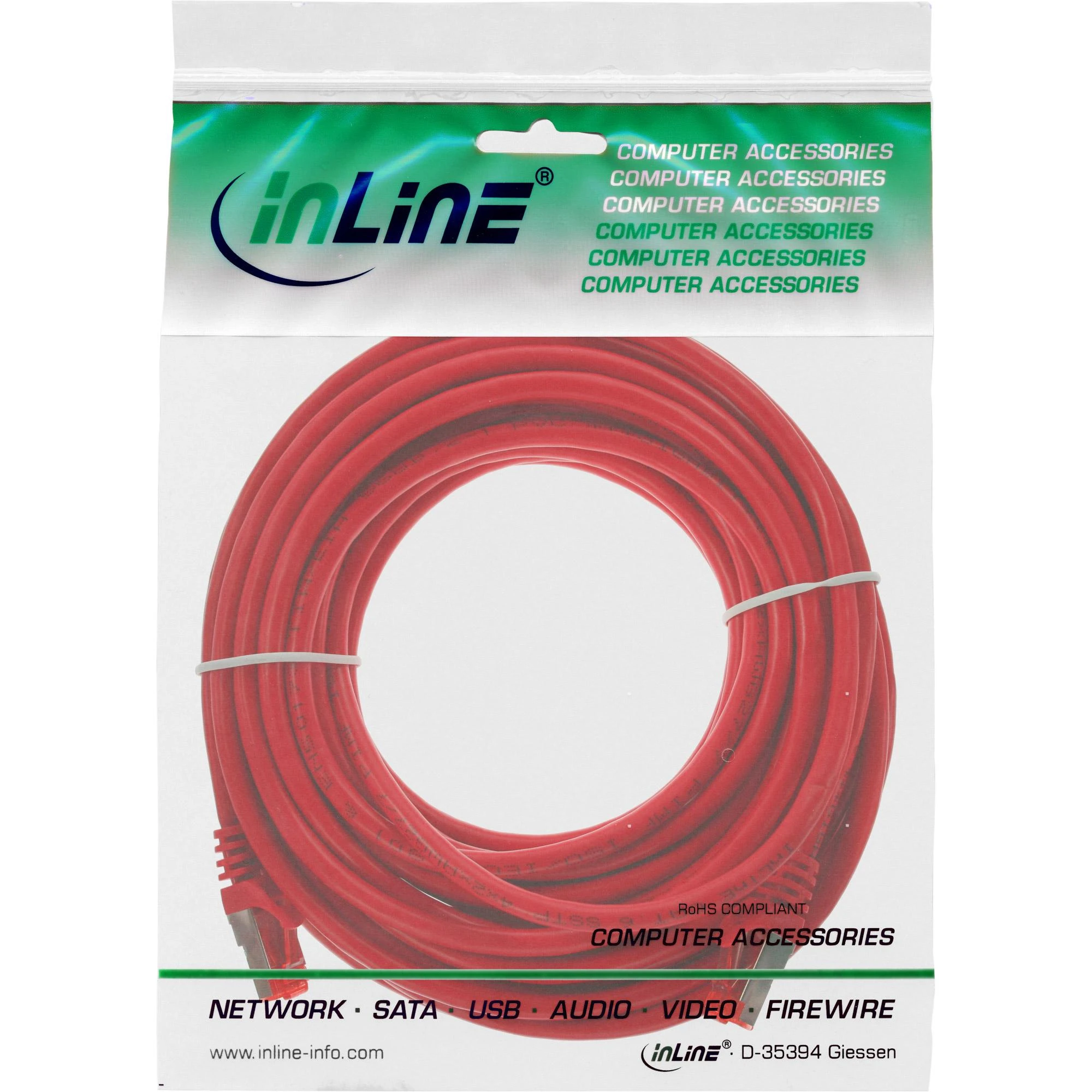 InLine Patchcord S/FTP, PiMF, Cat.6, 250MHz, PVC, CCA, raudona 7,5 m (76107R)