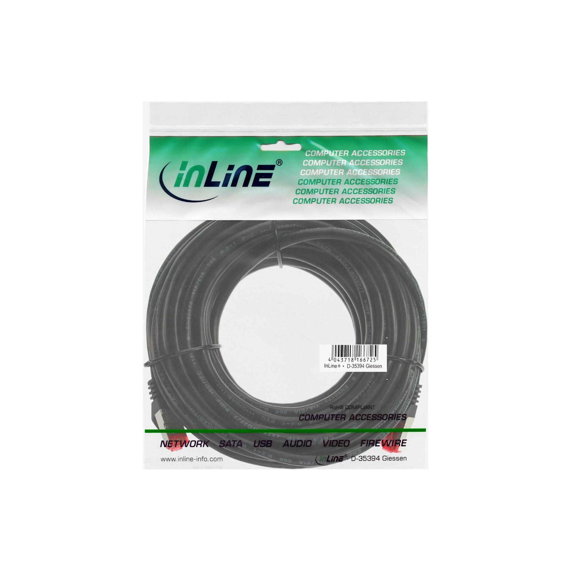 InLine Patchcord S/FTP, PiMF, Cat.6, 250MHz, PVC, CCA, juoda 7,5m (76107S)