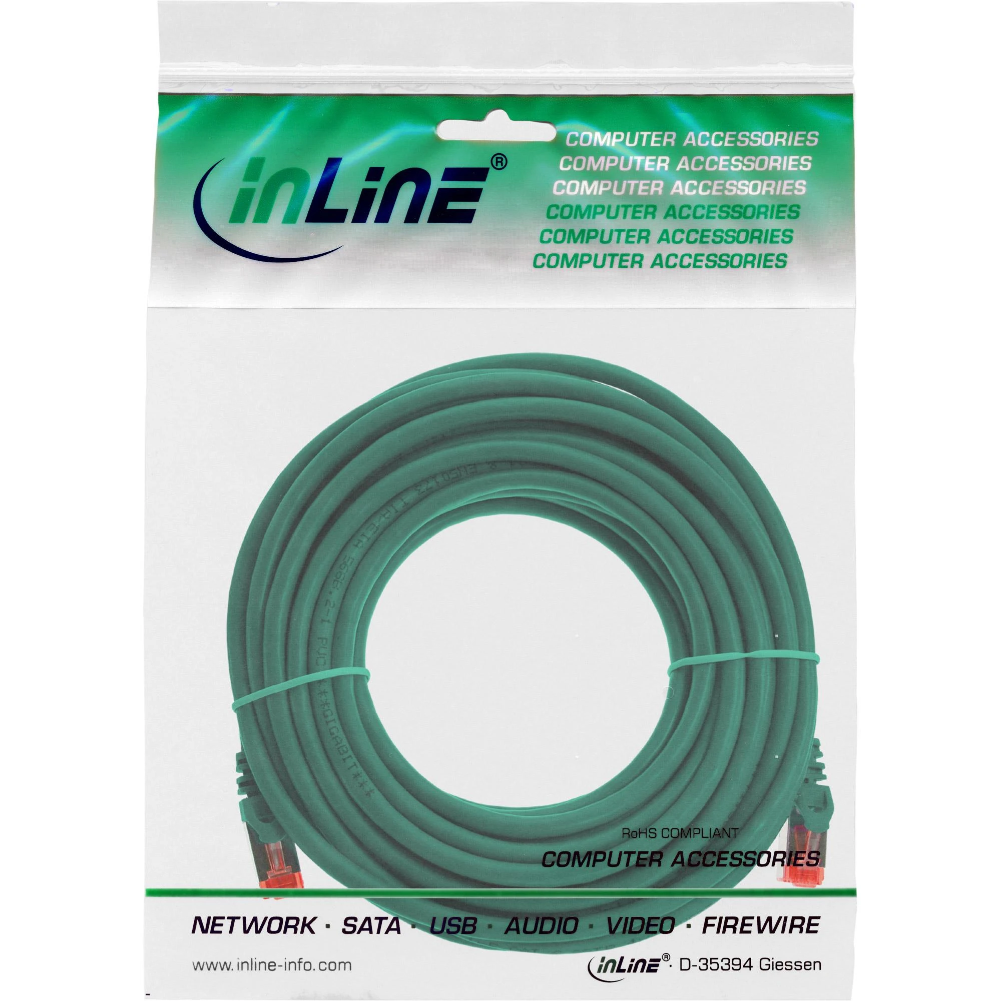 InLine Patchcord S/FTP, PiMF, Cat.6, 250MHz, PVC, CCA, žalia 10m (76110G)