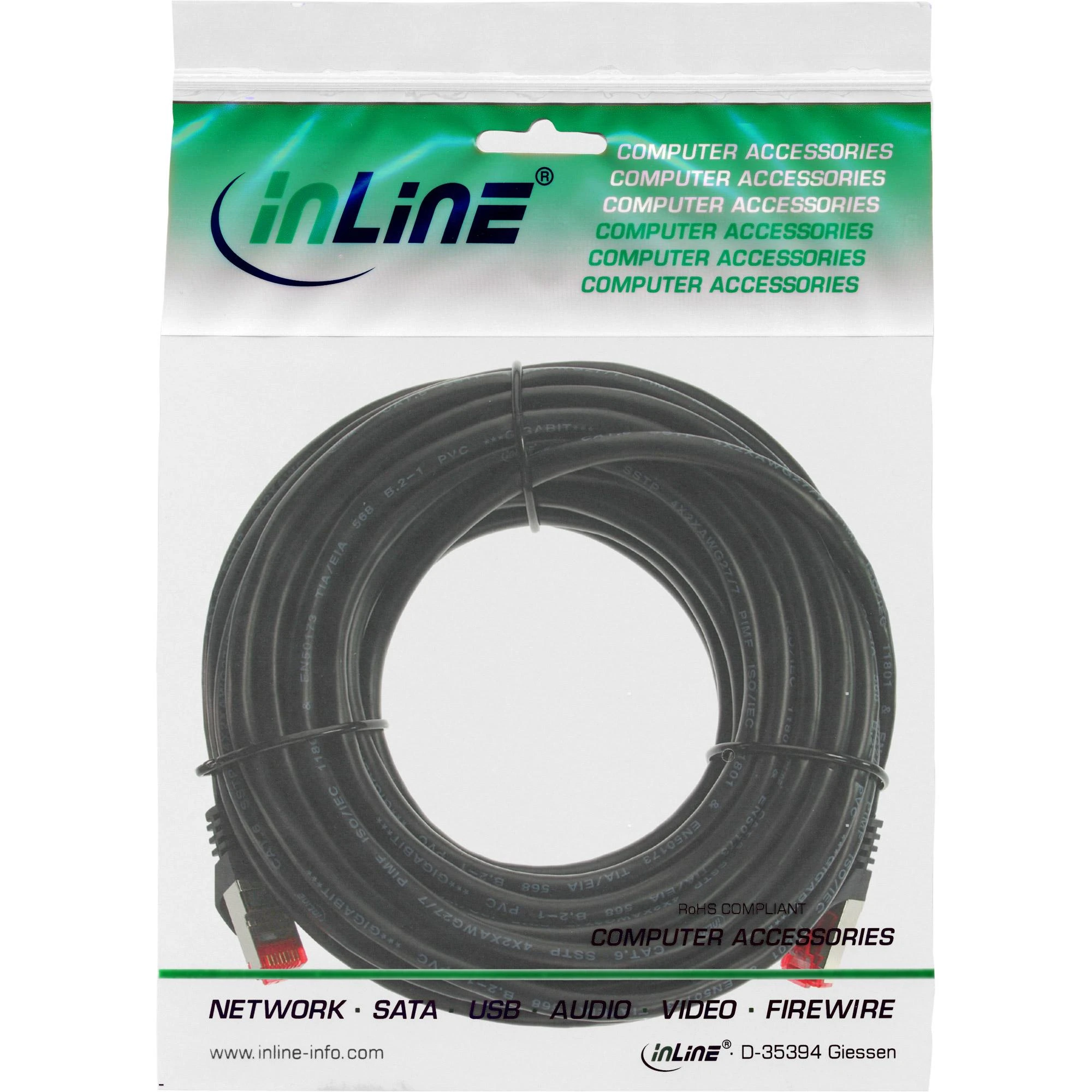 InLine Patchcord S/FTP, PiMF, Cat.6, 250MHz, PVC, CCA, juoda 10m (76110S)