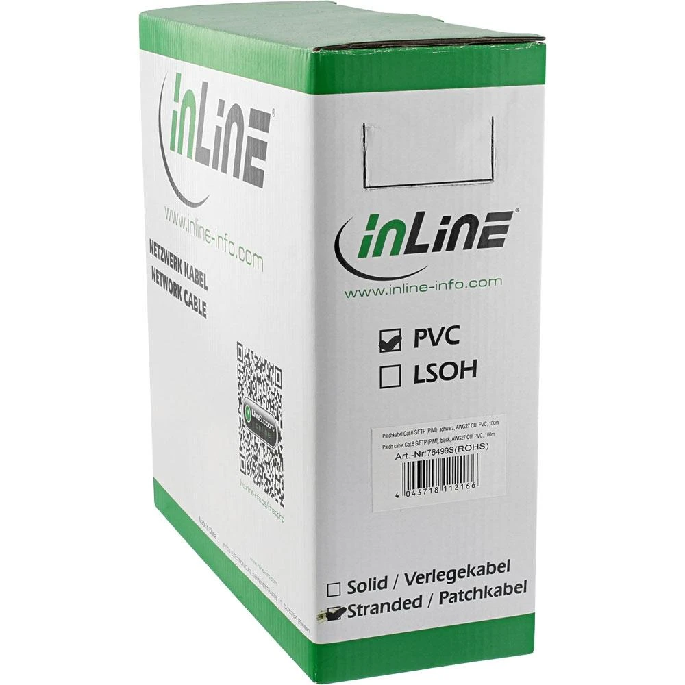 InLine tinklo pataisos laidas S/FTP, PiMF, Cat.6, juoda, AWG27, PVC, CU, 100m (76499S)