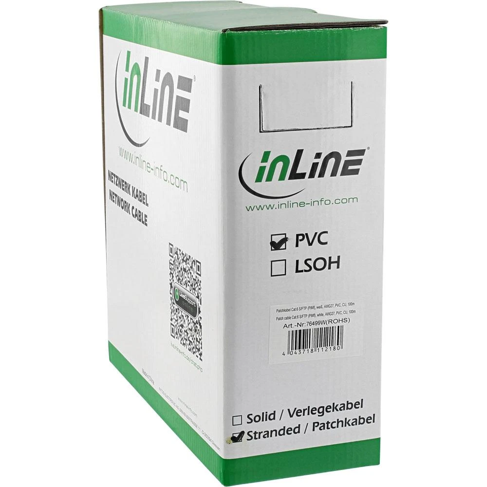 InLine tinklo kabelis Cat.6 1000 Mbit RJ45 balta 100m (76499W)