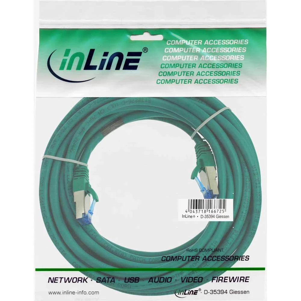 InLine Komutacinis kabelis - S / FTP (PiMf) - Cat.6A - 500MHz - Be halogenų - Varis - Žalias - 15m (76815G)