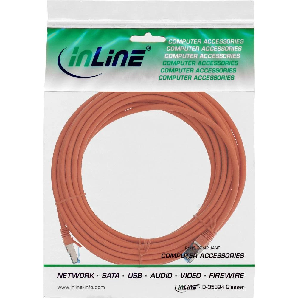 InLine Komutacinis kabelis - S / FTP (PiMf) - Kat.6A - 500MHz - Be halogenų - Varis - Oranžinis - 15m (76815O)