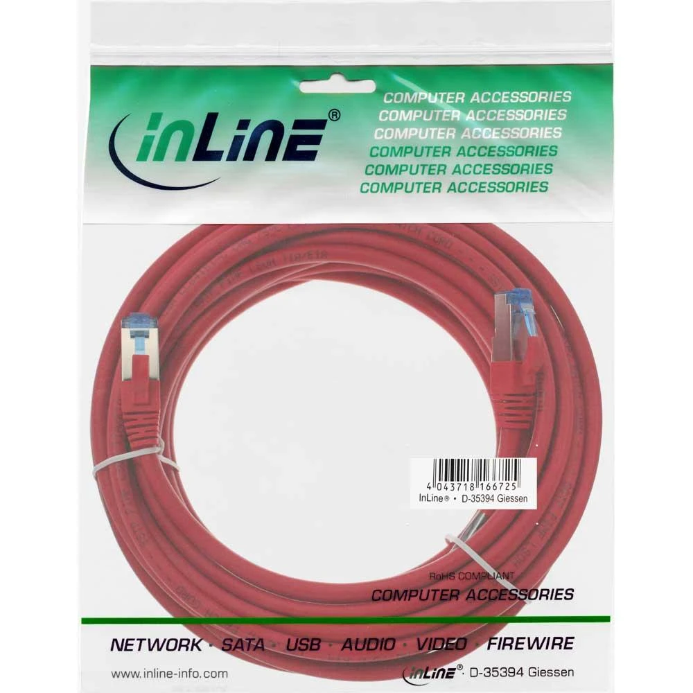 InLine Komutacinis kabelis - S / FTP (PiMf) - Cat.6A - 500MHz - Be halogenų - Varis - Raudona - 15m (76815R)