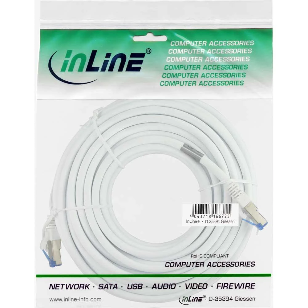 InLine Komutacinis kabelis - S / FTP (PiMf) - Kat.6A - 500MHz - Be halogenų - Varis - Baltas - 15m (76815W)