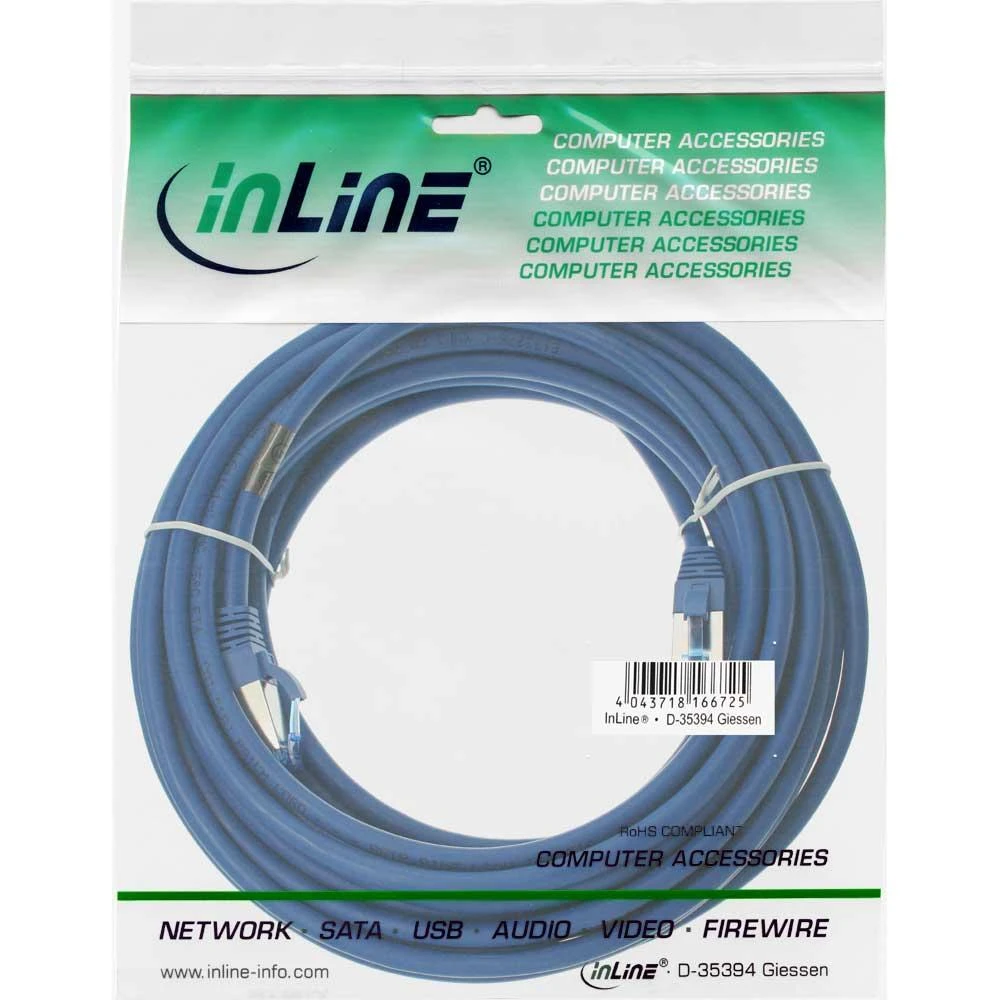 InLine Komutacinis kabelis - S / FTP (PiMf) - Kat.6A - 500MHz - Be halogenų - Varis - Mėlyna - 20m (76820B)