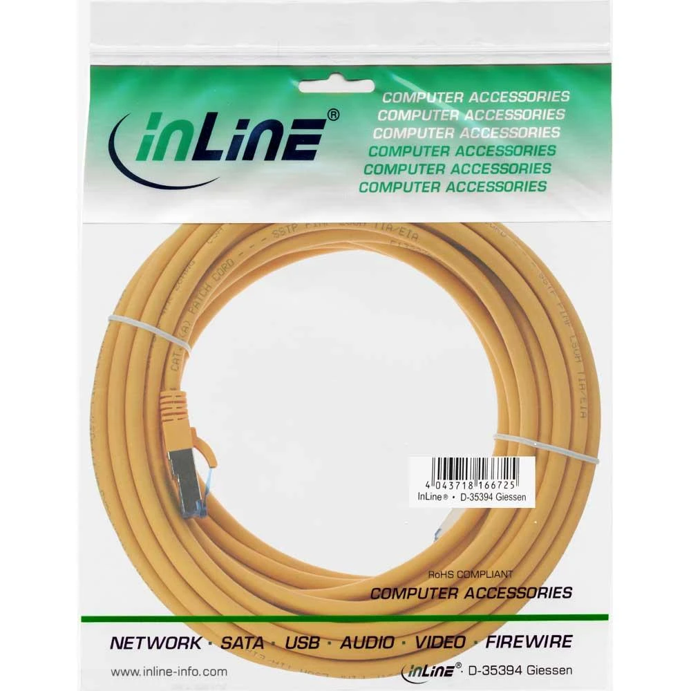 InLine Komutacinis kabelis - S / FTP (PiMf) - Cat.6A - 500MHz - Be halogenų - Varis - Geltona - 20m (76820Y)
