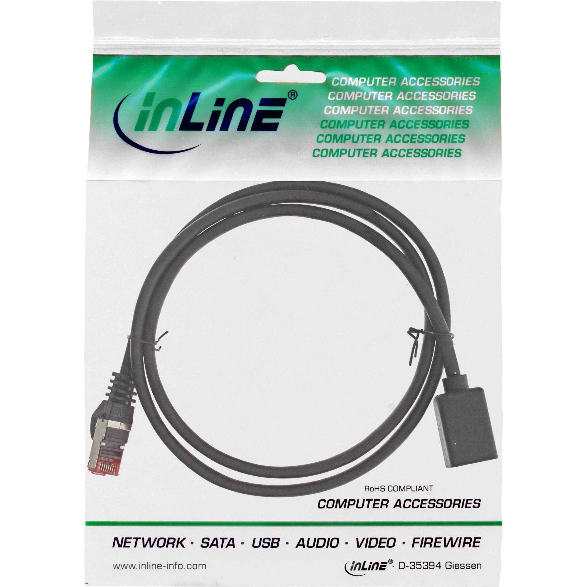 InLine® Komutacinis kabelis Extension S/FTP PiMF Cat.6 250MHz vario be halogeno juodas 0,5m