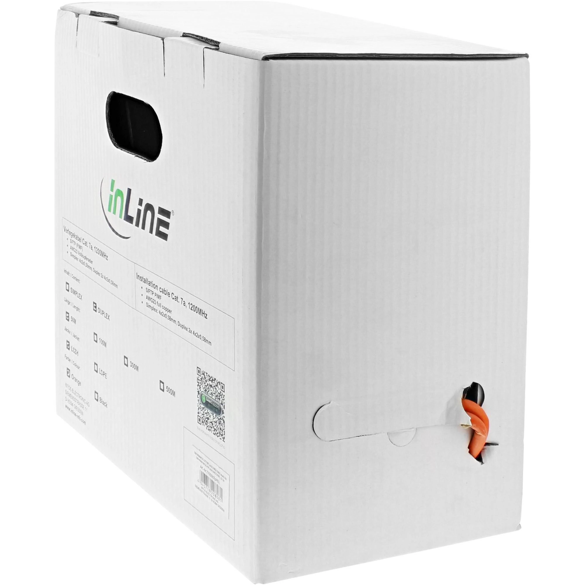 InLine montavimo kabelis S/FTP, PiMF, Cat.7a, AWG23, 1200MHz, be halogenų, oranžinis, 100m (77100I)