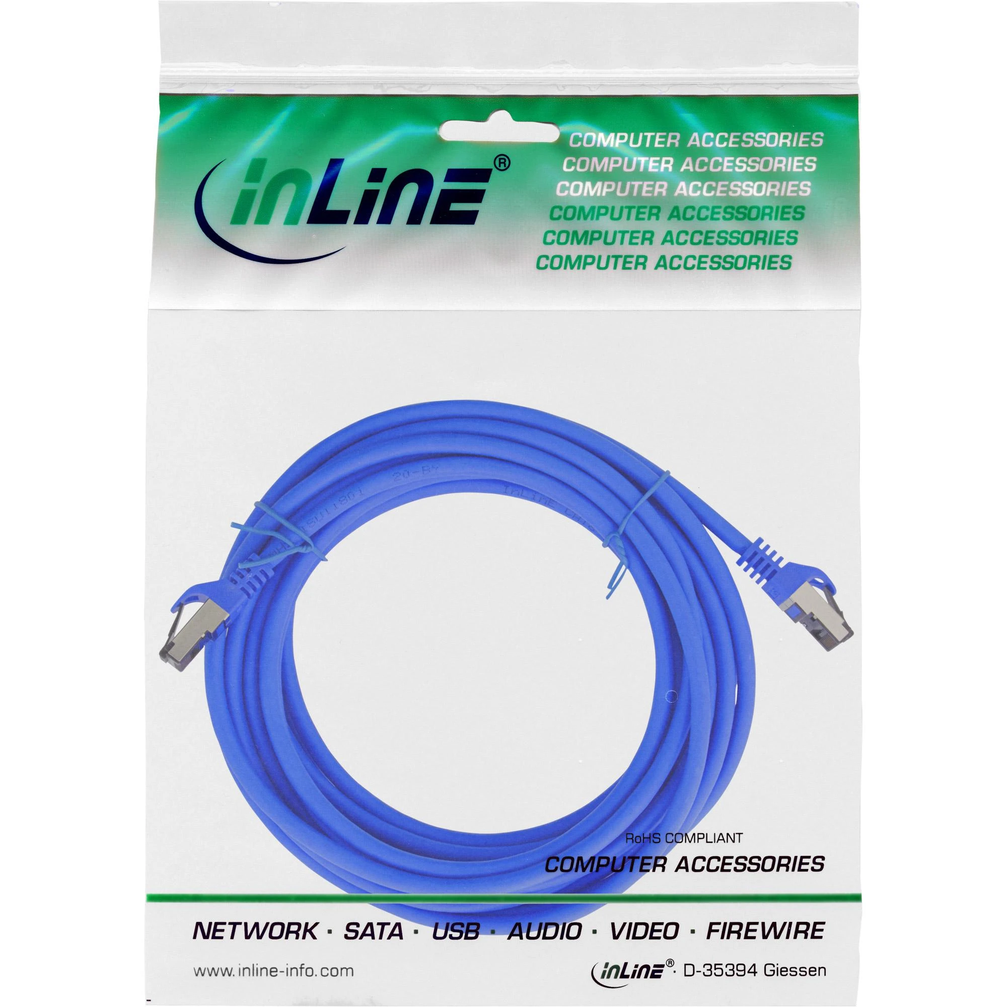 InLine® Komutacinis kabelis S/FTP PiMF Cat.8.1 halogen free 2000MHz mėlynas 10m
