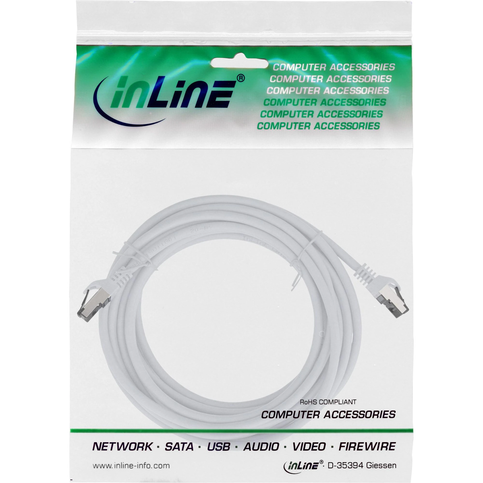 InLine® Komutacinis kabelis S/FTP PiMF Cat.8.1 be halogenų 2000MHz baltas 10m