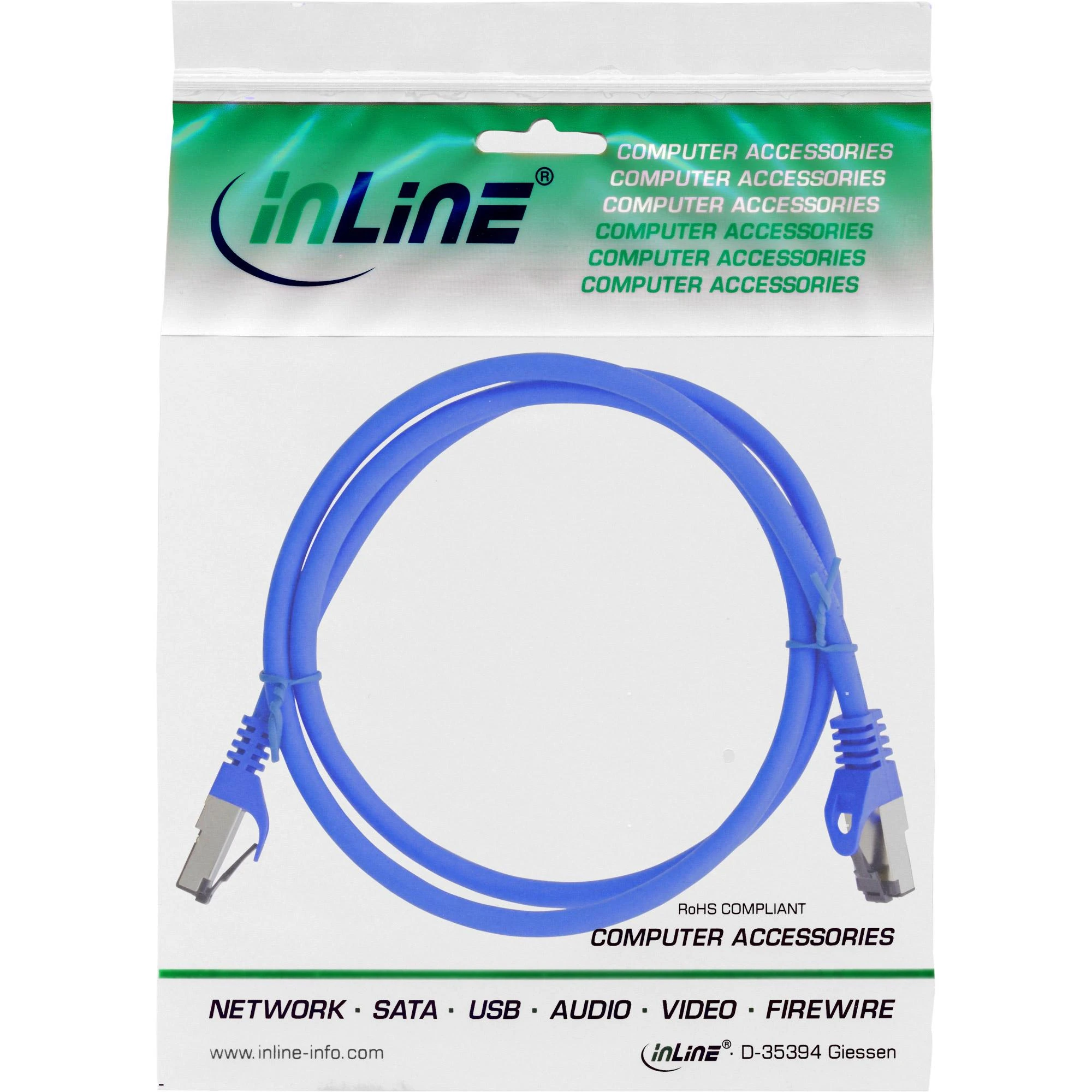 InLine® Komutacinis kabelis S/FTP PiMF Cat.8.1 halogen free 2000MHz mėlynas 2m