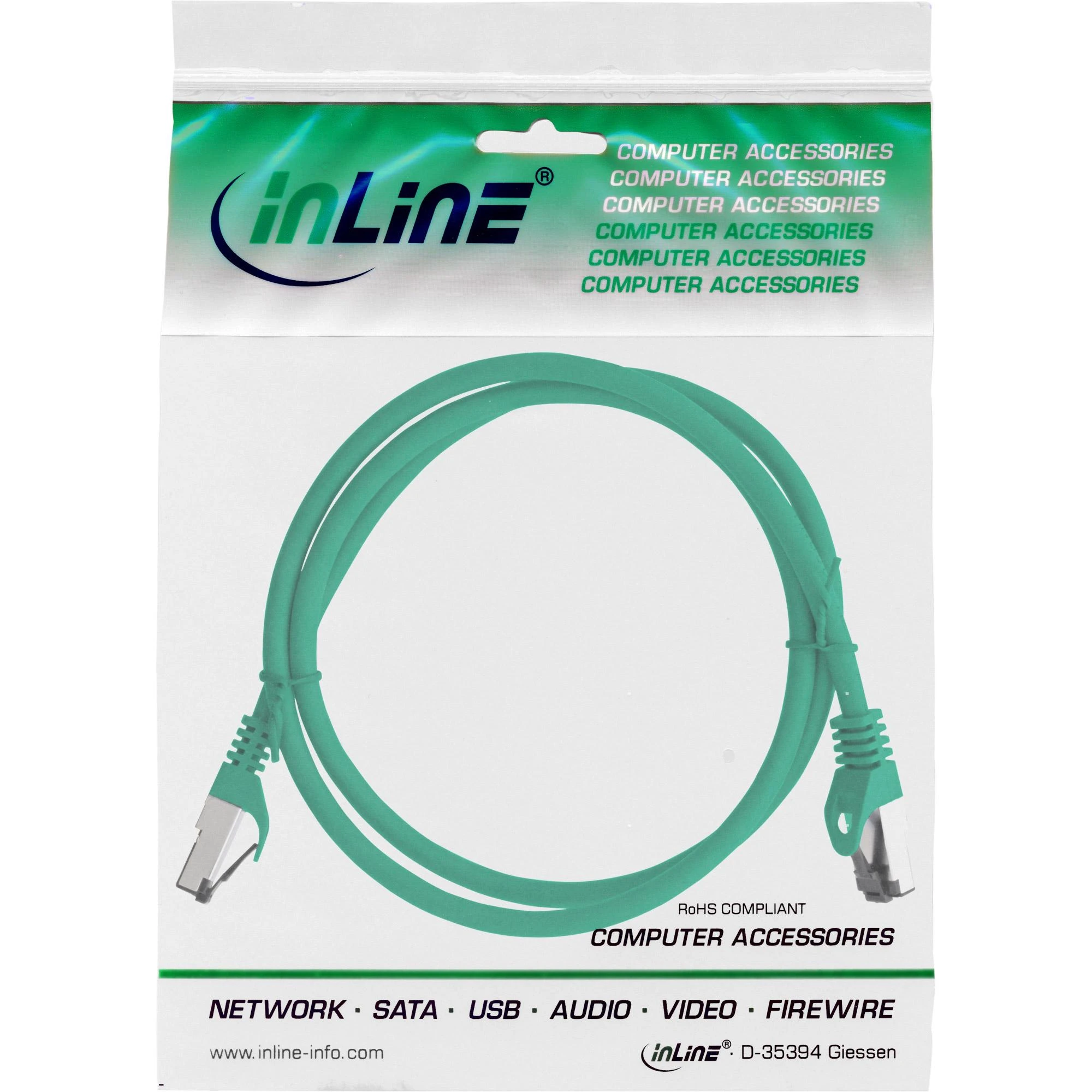 InLine® Komutacinis kabelis S/FTP PiMF Cat.8.1 be halogenų 2000MHz žalias 2m