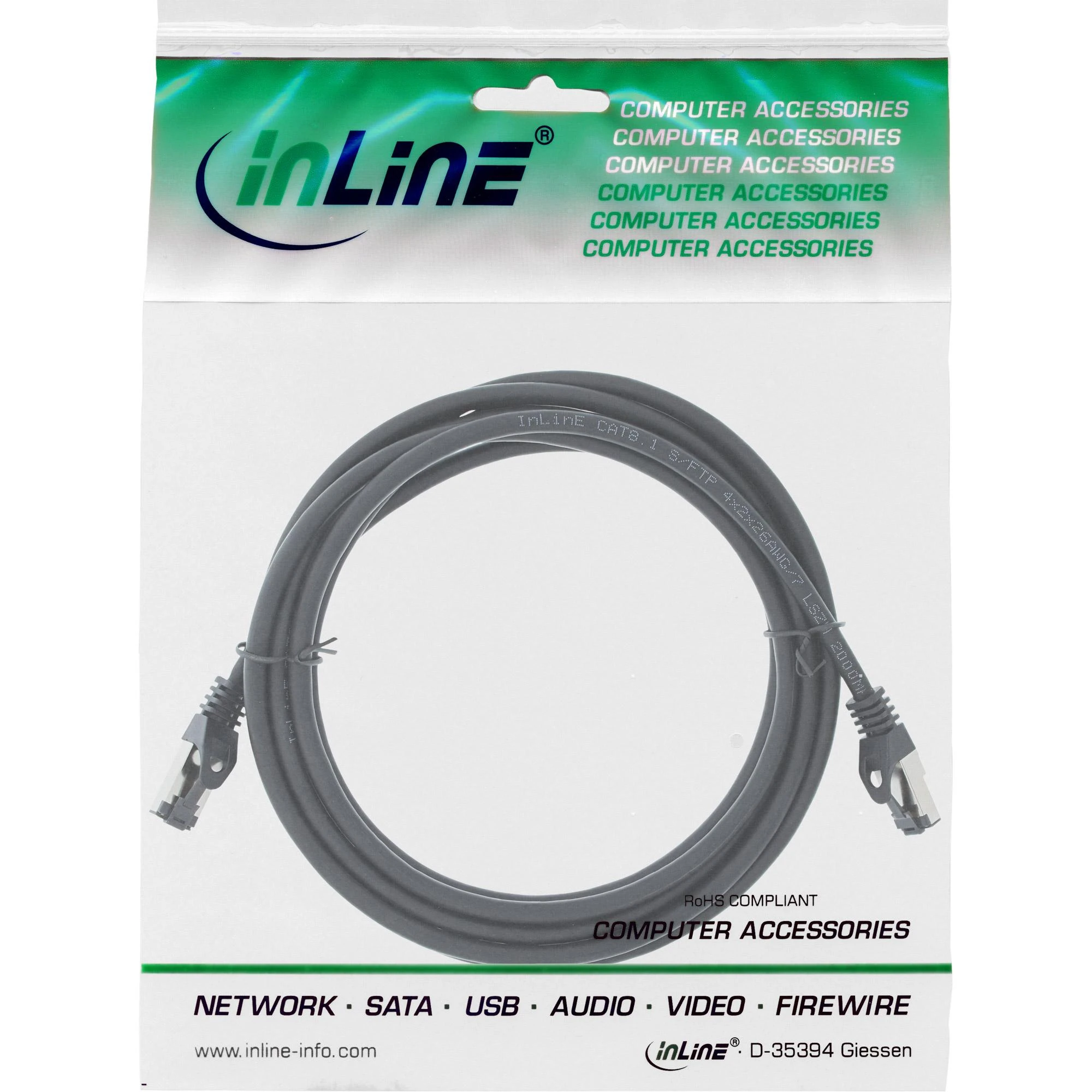 InLine INLINE Patchkabel Cat.8.1 S/FTP PiMf 2000MHz halogenfrei Kupfer juodas 2m