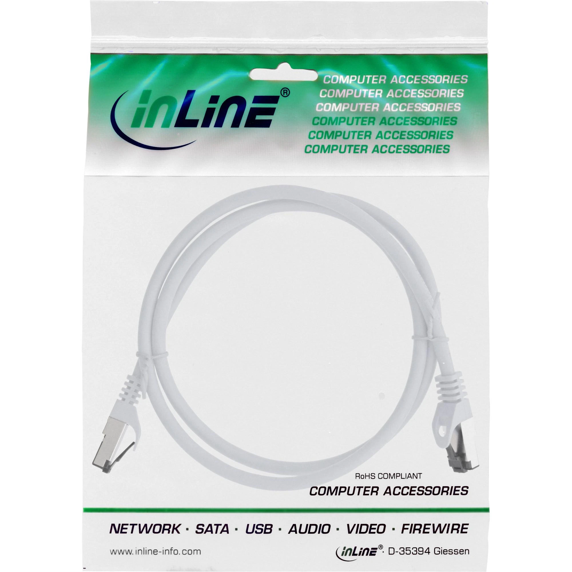 InLine® Komutacinis kabelis S/FTP PiMF Cat.8.1 be halogenų 2000MHz baltas 3m