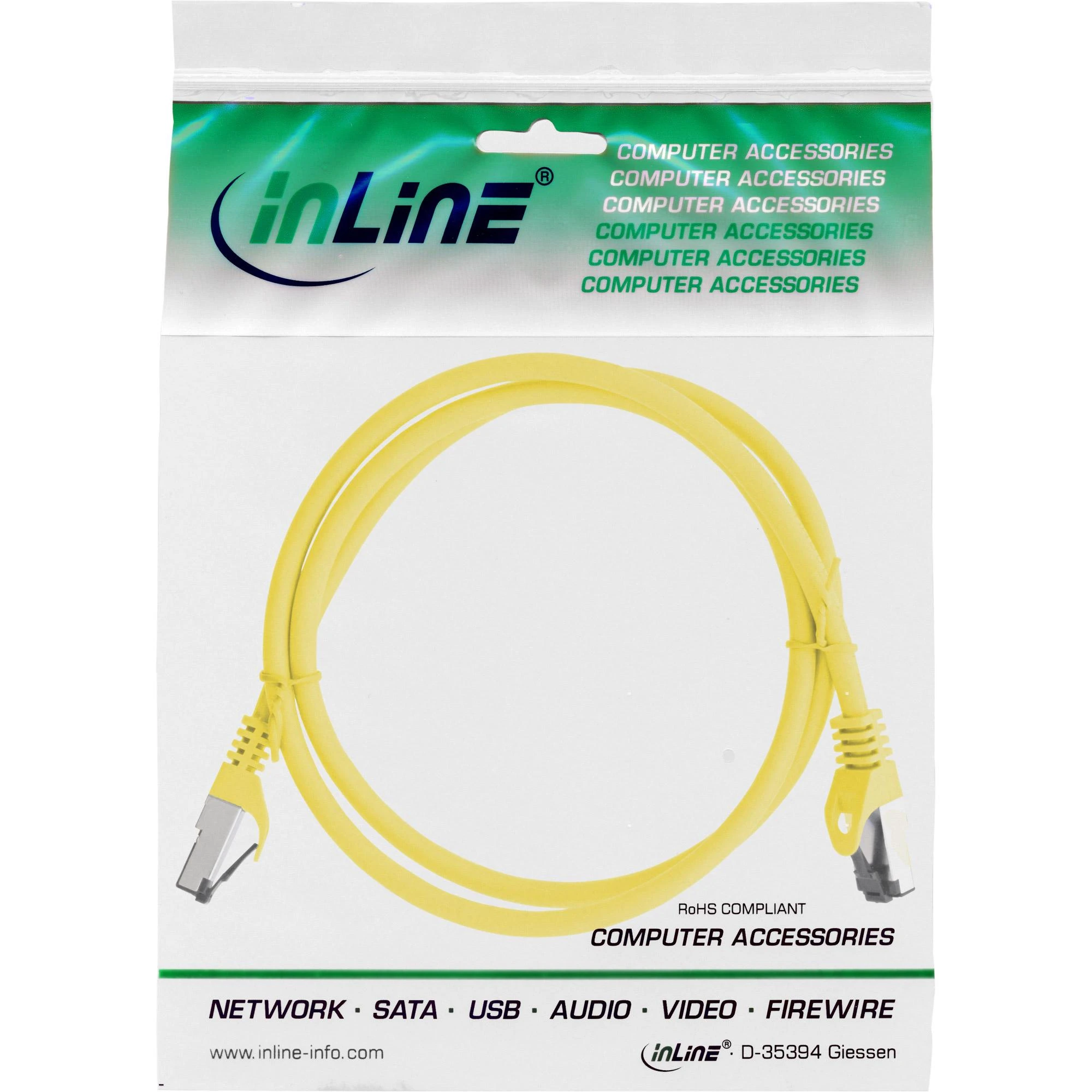 InLine® Komutacinis kabelis S/FTP PiMF Cat.8.1 be halogenų 2000MHz geltonas 3m