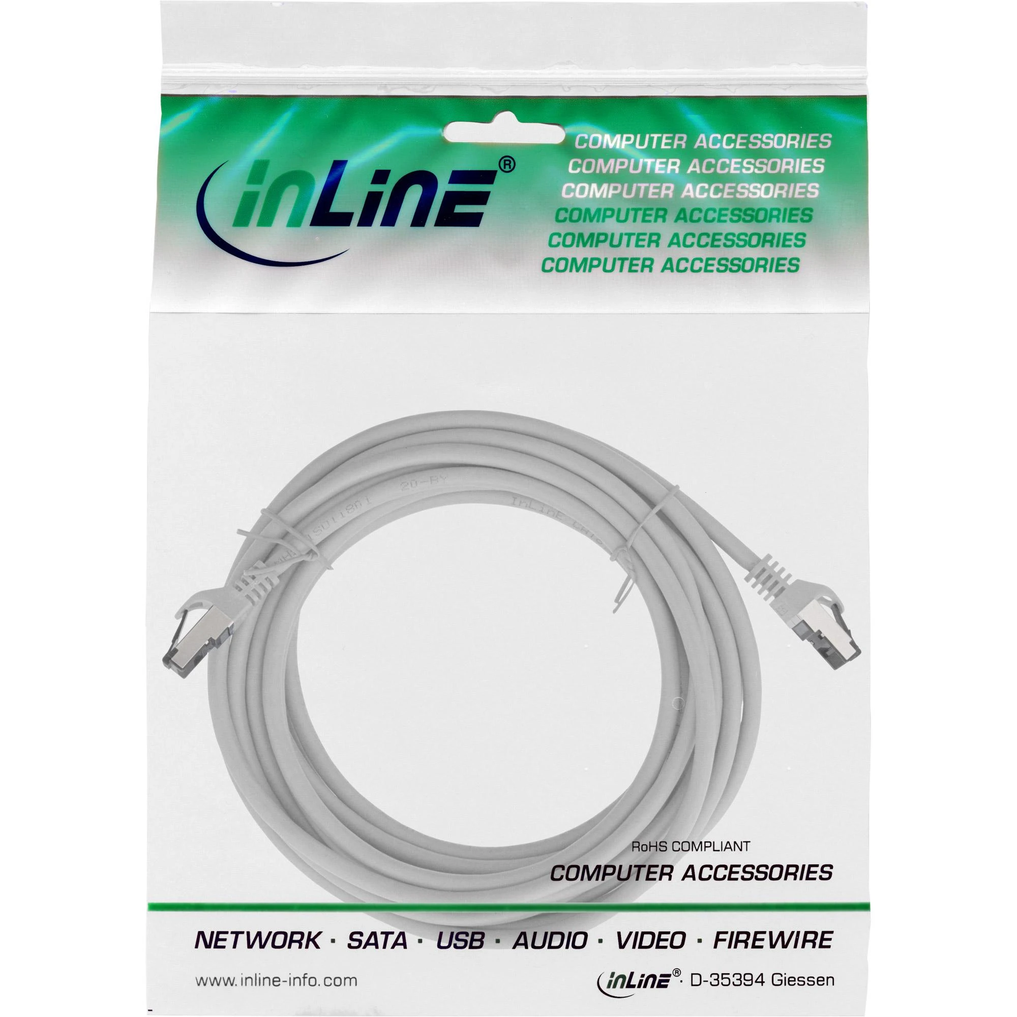 InLine® Komutacinis kabelis S/FTP PiMF Cat.8.1 halogen free 2000MHz pilkas 5m
