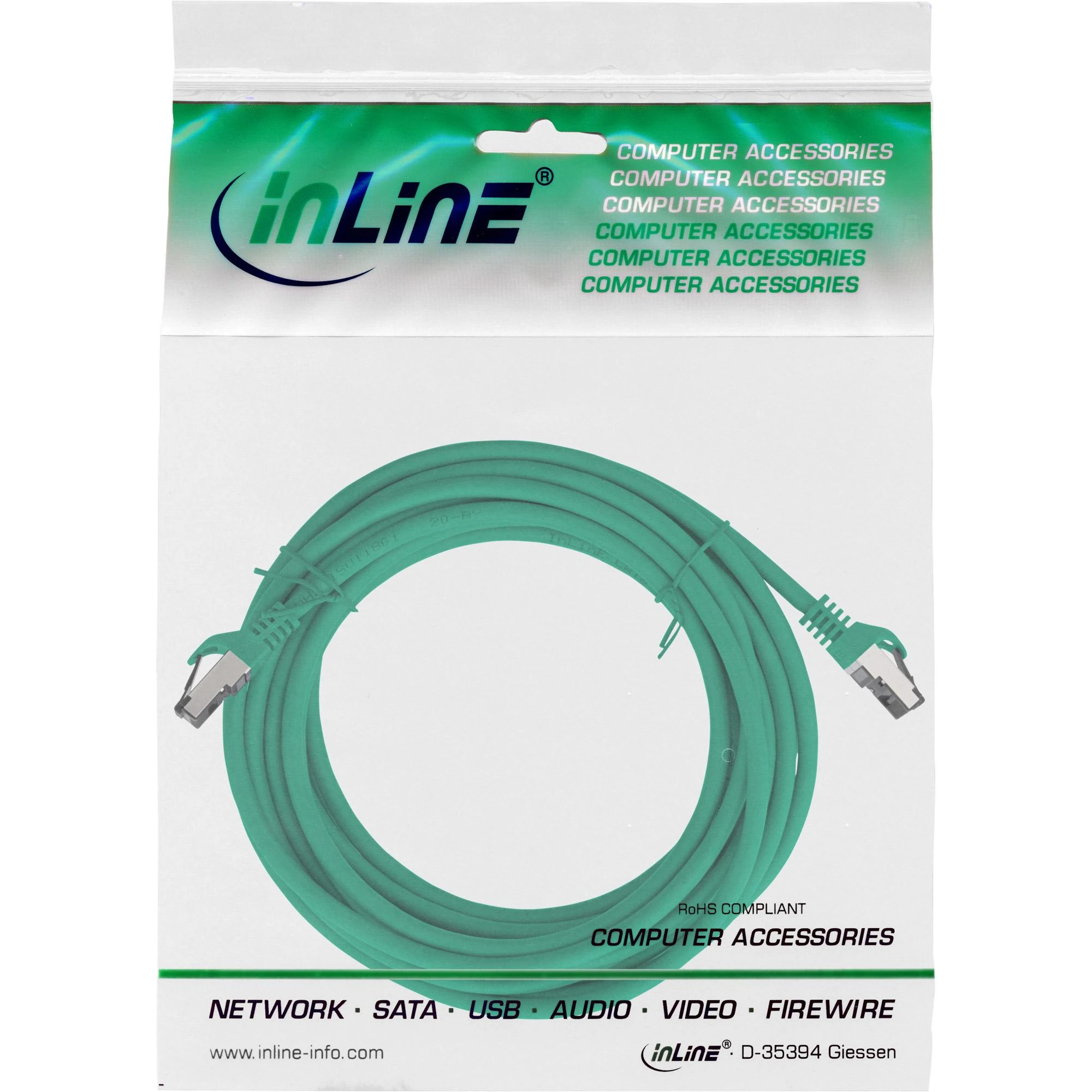 InLine® Komutacinis kabelis S/FTP PiMF Cat.8.1 halogen free 2000MHz žalias 5m