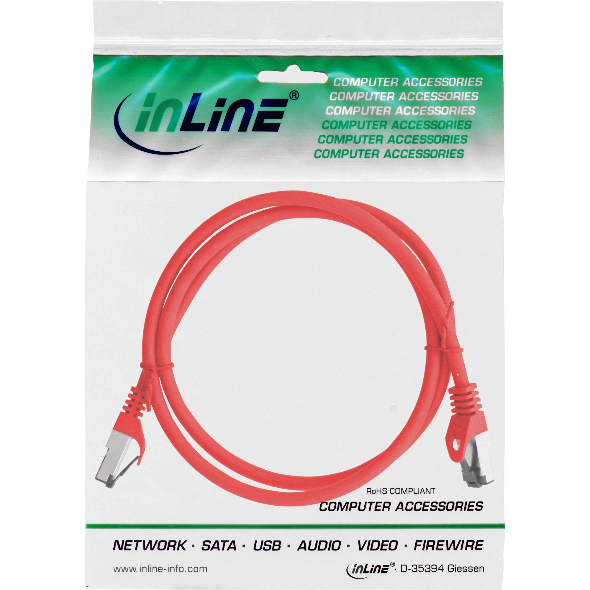 InLine® Komutacinis kabelis S/FTP PiMF Cat.8.1 be halogenų 2000MHz raudonas 1,5m