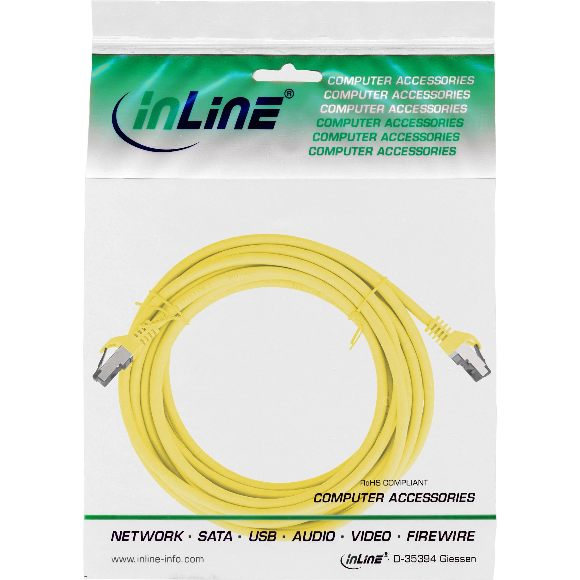 InLine® Komutacinis kabelis S/FTP PiMF Cat.8.1 be halogenų 2000MHz geltonas 15m