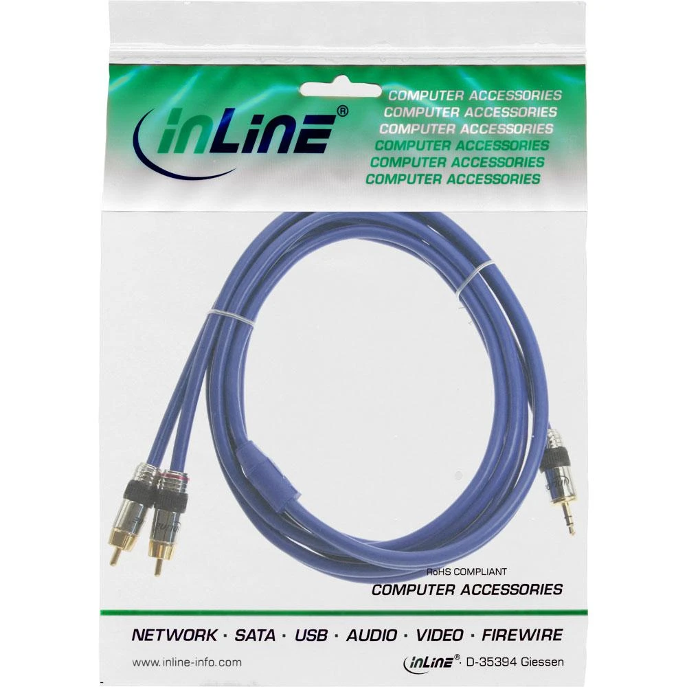 Kabelis InLine Jack 3,5 mm - RCA (Cinch) x2 7m mėlyna (89934P)