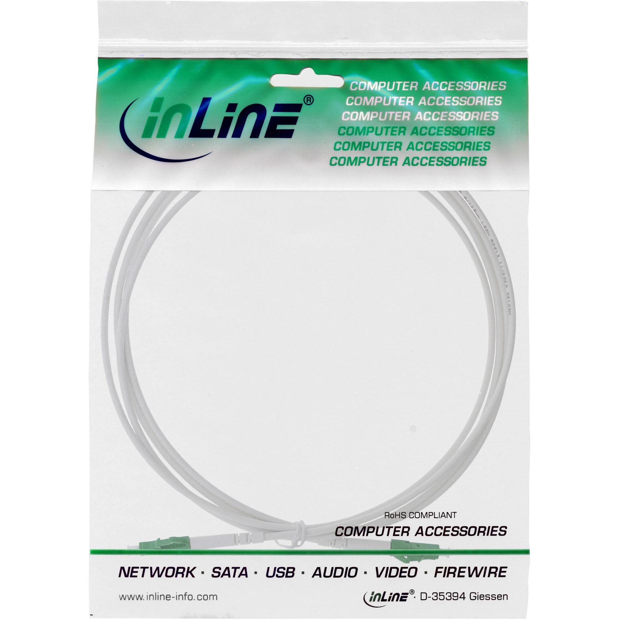 InLine® šviesolaidinis paprastasis kabelis, FTTH, LC/APC nuo 8° iki LC/APC 8°, 9/125 µm, OS2, 2 m