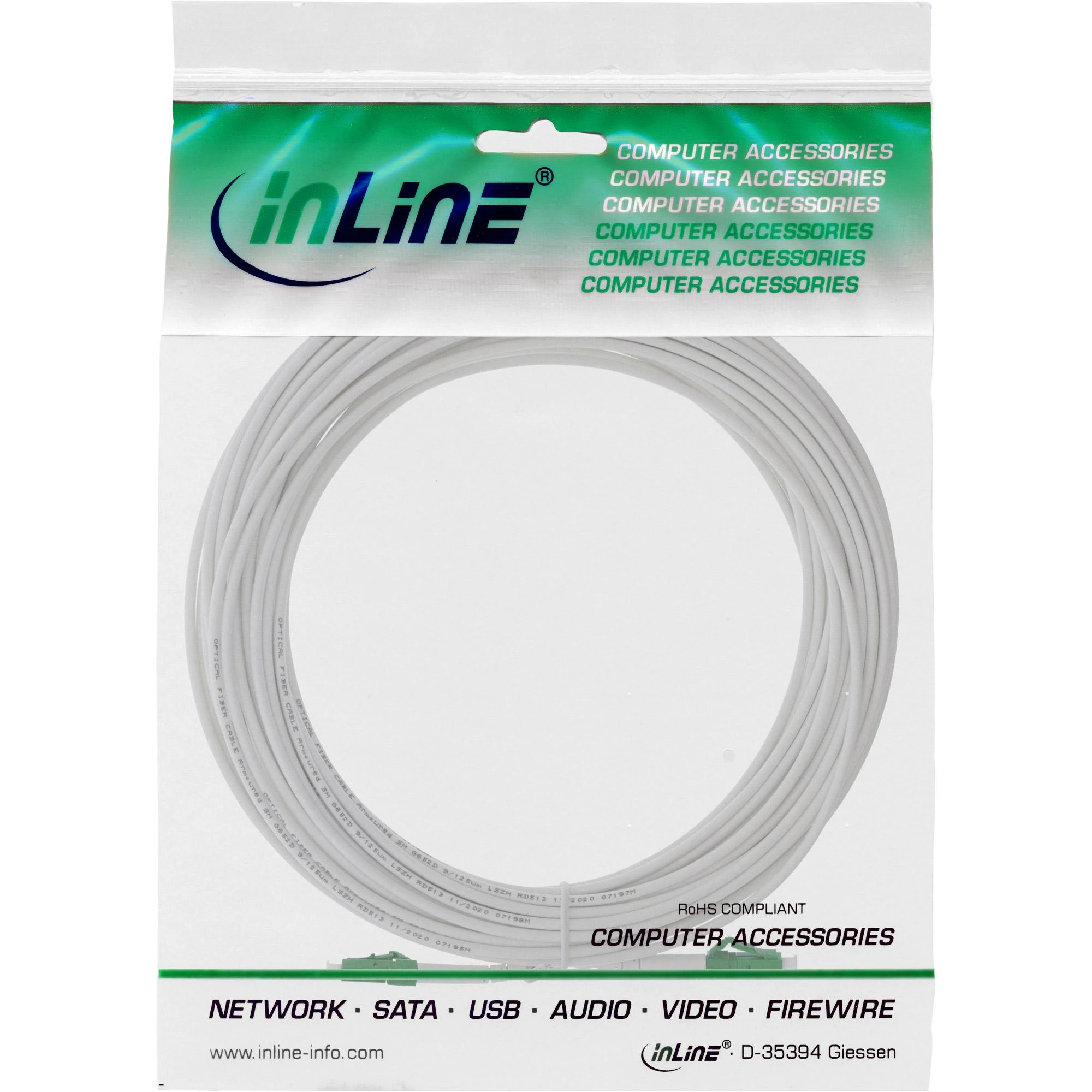InLine® šviesolaidinis paprastasis kabelis, FTTH, LC/APC nuo 8° iki LC/APC 8°, 9/125 µm, OS2, 30 m