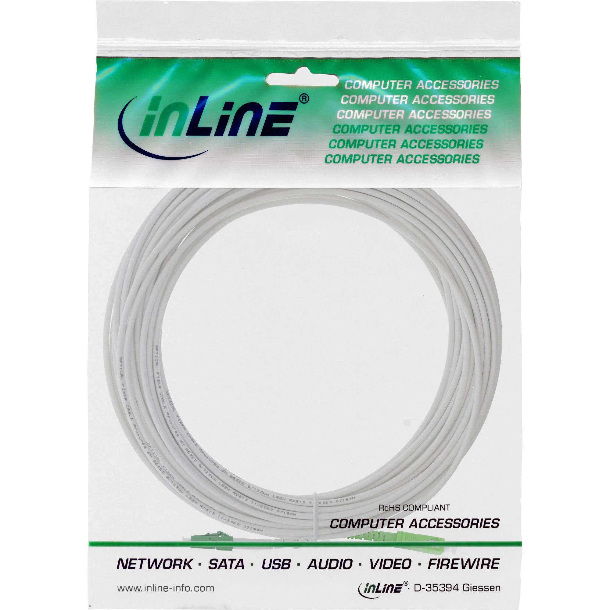 InLine® šviesolaidinis paprastasis kabelis, FTTH, LC/APC nuo 8° iki SC/APC 8°, 9/125 µm, OS2, 5 m